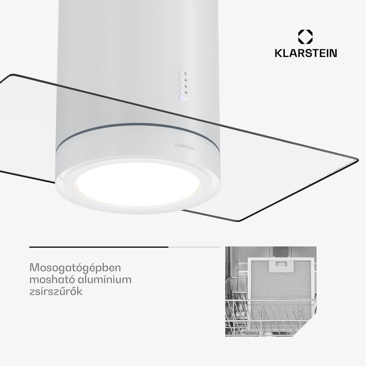 Beretta Premium Smart, sziget páraelszívó, 544 m³/h, alkalmazás, elszívás/légkeringetés, LED, aktívszenes szűrő Fehér