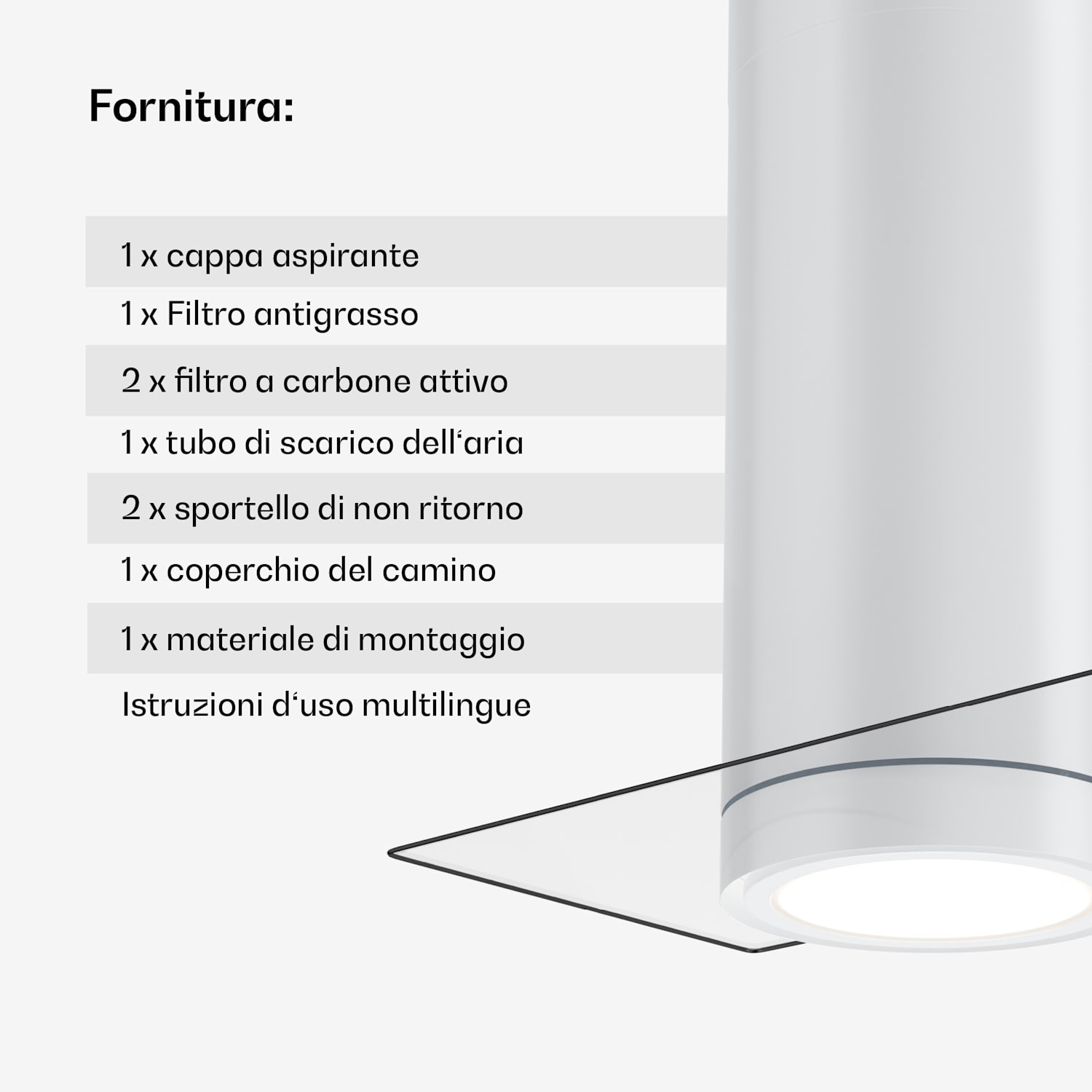 Beretta Premium - Cappa aspirante a isola, app, scarico/ricircolo, 544 m³/ora, LED, filtri ai carboni attivi Bianco