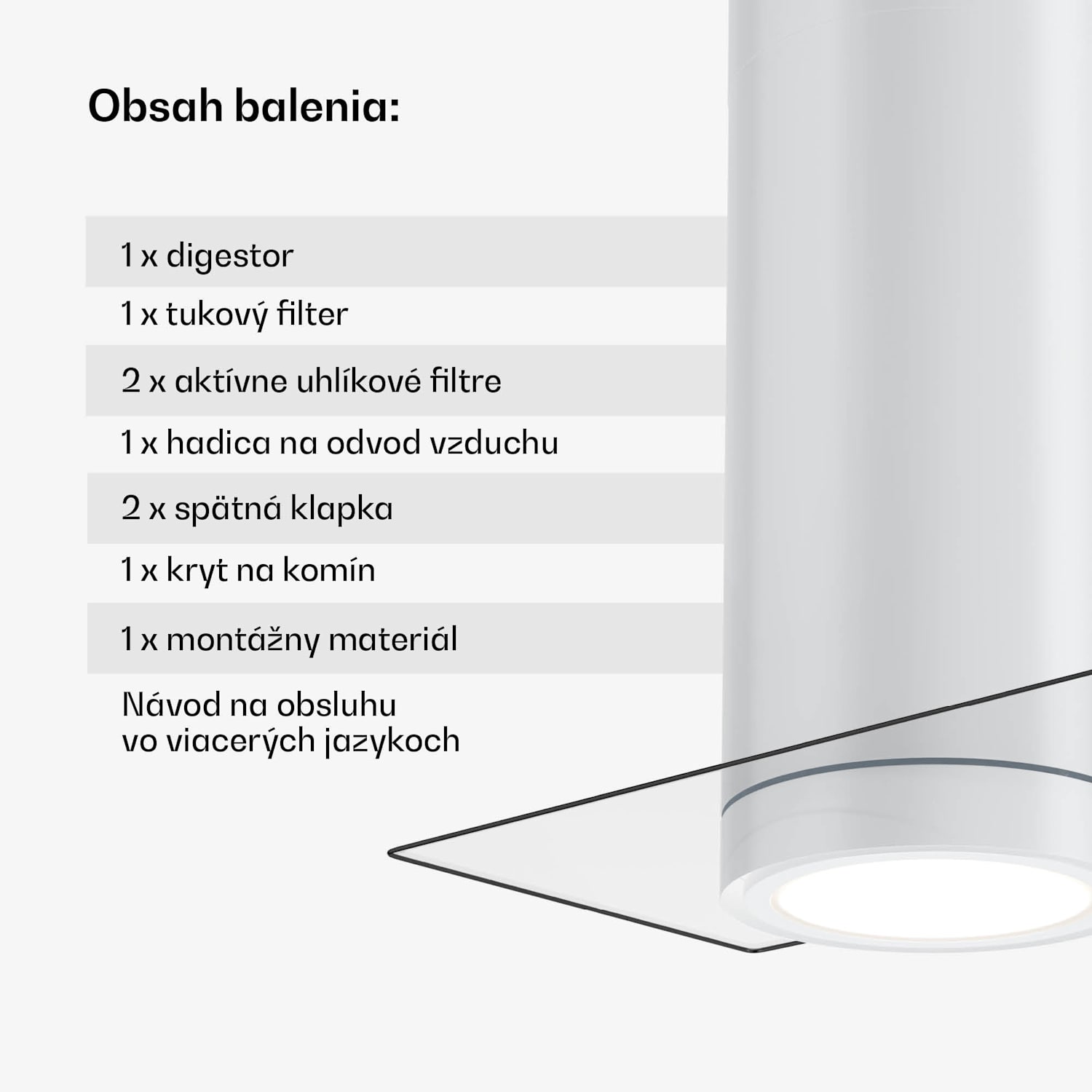 Beretta Premium Smart, ostrovčekový digestor, 544 m³/h, aplikácia, odsávanie/recirkulácia vzduchu, LED, filter s aktívnym uhlím Biela