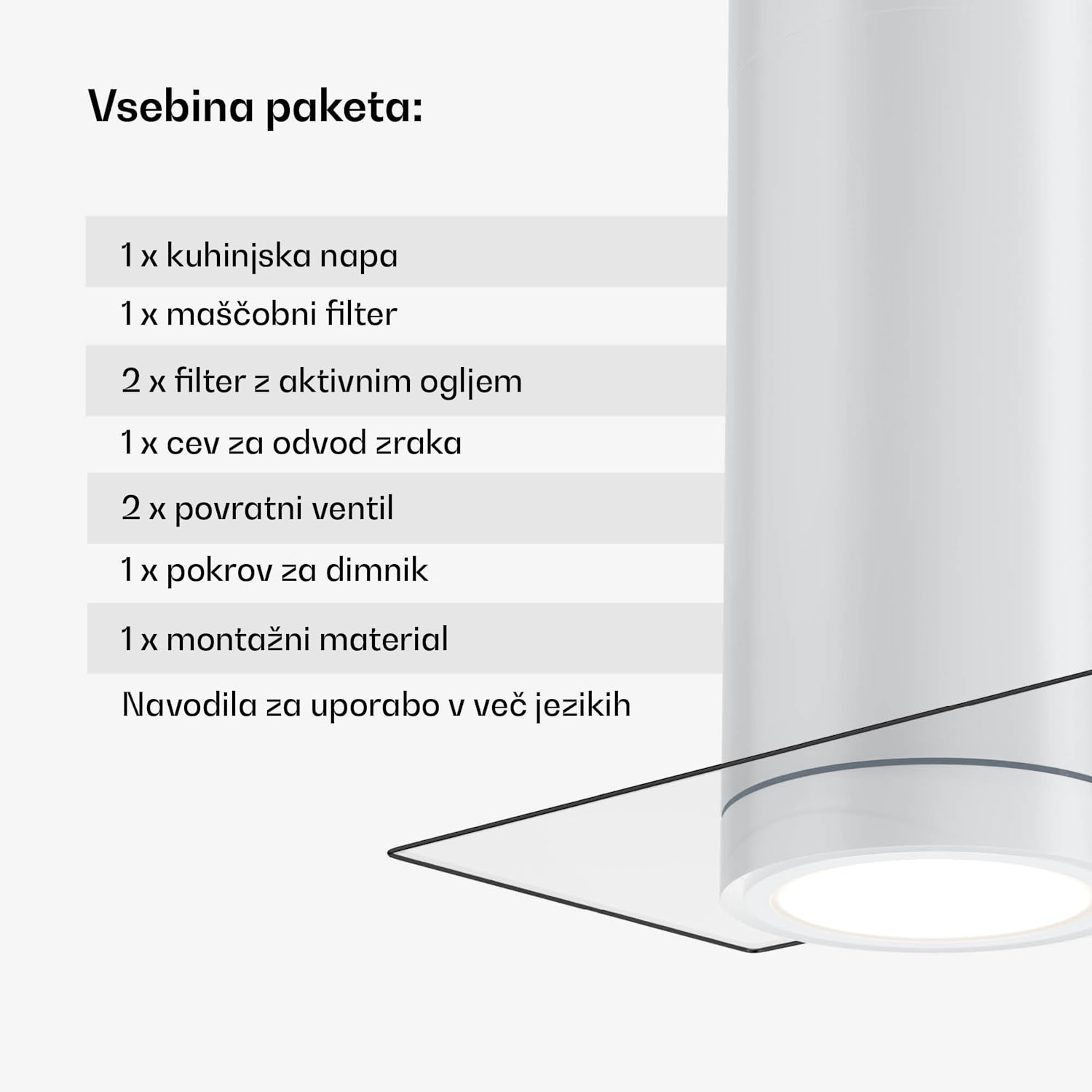 Beretta Premium Smart, otočna napa, 544 m³/h, aplikacija, odsesavanje/recirkulacija zraka, LED, filter z aktivnim ogljem Bela