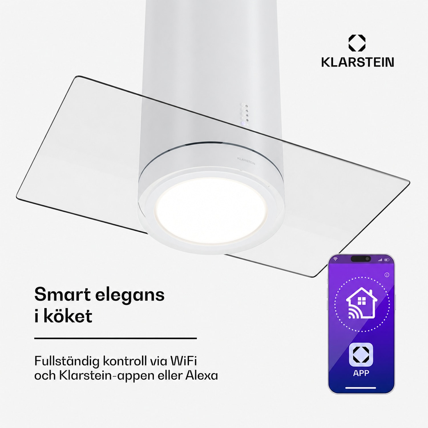 Beretta Premium köksfläkt för köksöar med app frånluft/cirkulationsluft 544 m³/h LED aktivt kolfilter 90 cm | Vit