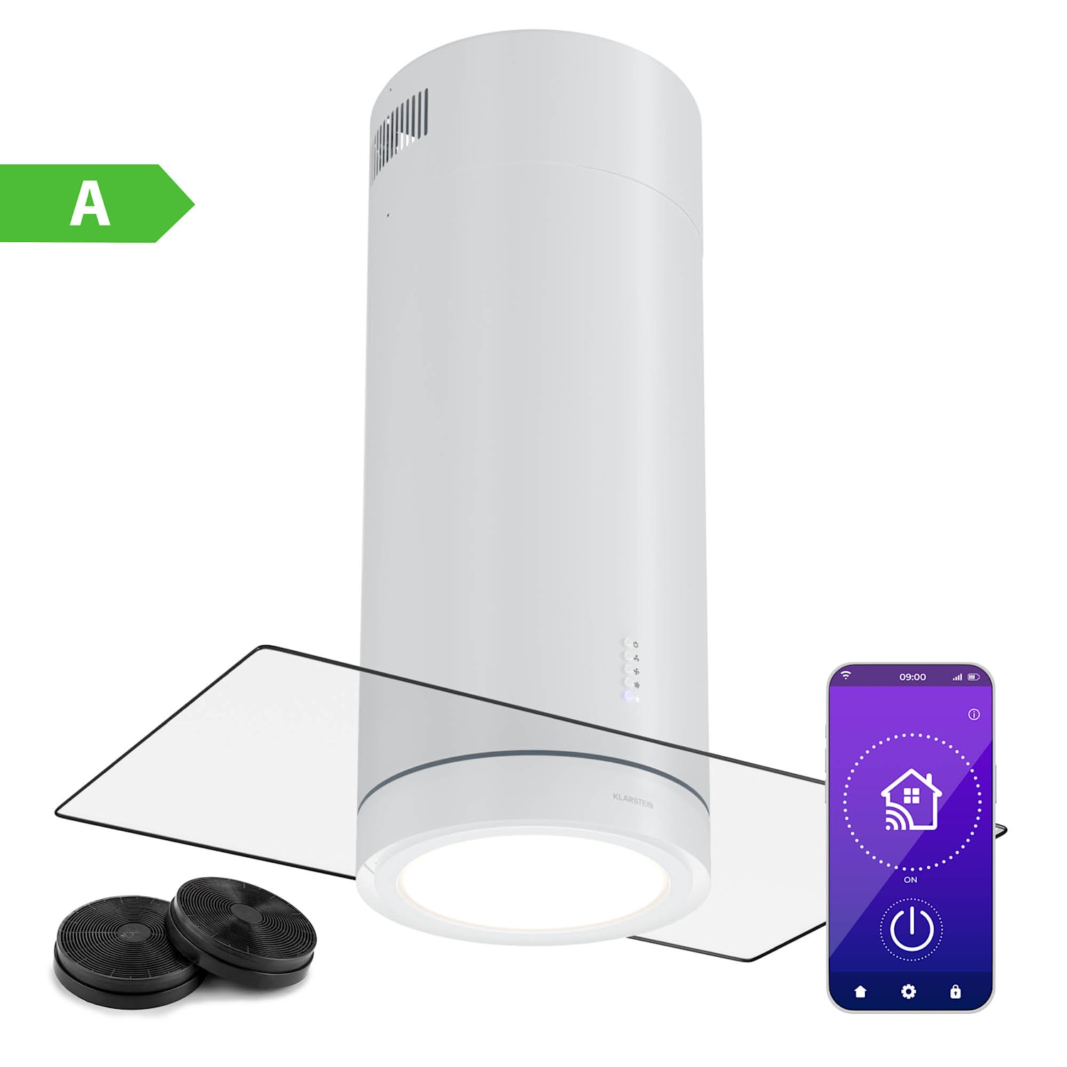 Beretta Premium Smart , островен аспиратор, 544 м³/ч, уред, аспирация/рециркулация, LED, филтър с активен въглен Бял