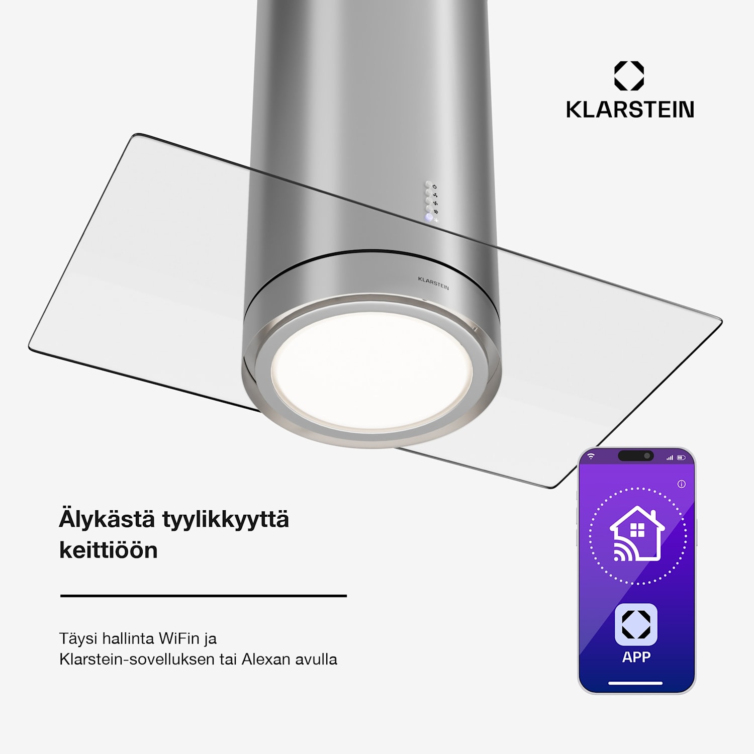 Beretta Premium -saarekeliesituuletin sovellus poisto-/kiertoilma 544 m³/h LED aktiivihiilisuodatin 90 cm | Hopea