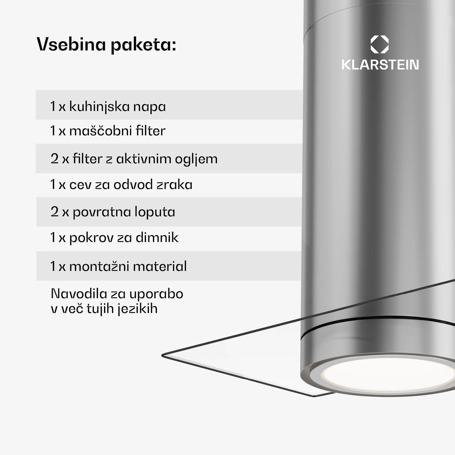 Beretta Premium Smart, otočna napa, 544 m³/h, aplikacija, odsesavanje/recirkulacija zraka, LED, filter z aktivnim ogljem Nerjaveče jeklo