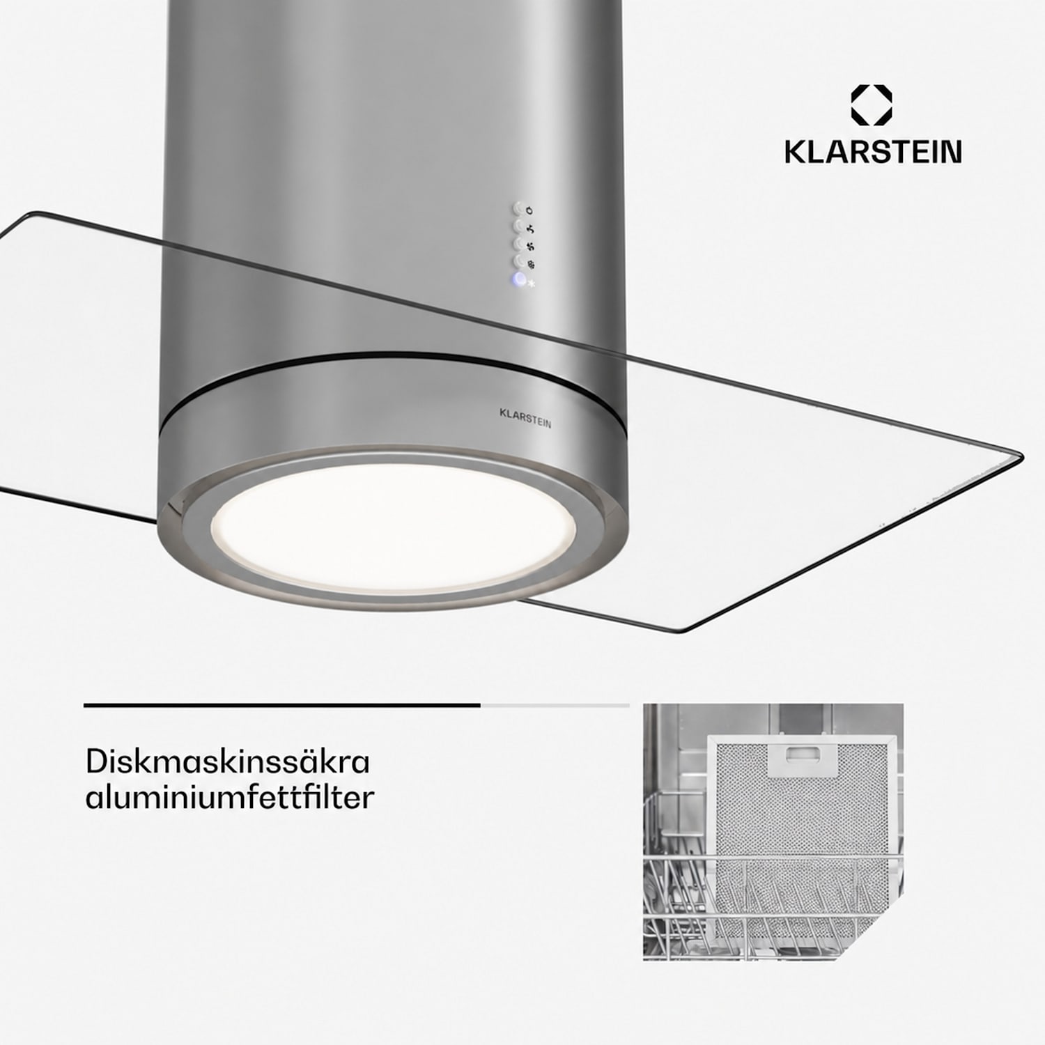 Beretta Premium köksfläkt för köksöar med app frånluft/cirkulationsluft 544 m³/h LED aktivt kolfilter 90 cm | Silver