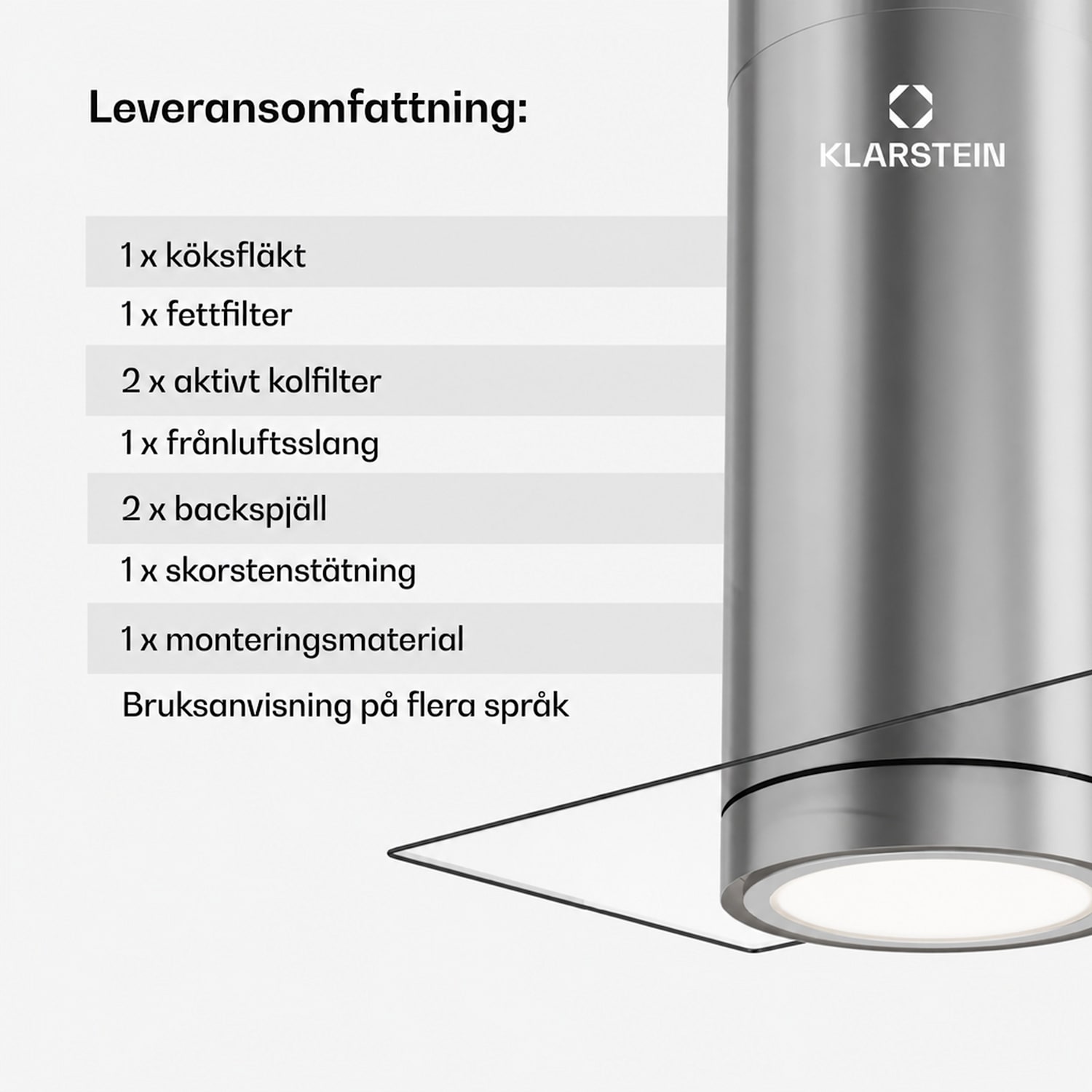 Beretta Premium köksfläkt för köksöar med app frånluft/cirkulationsluft 544 m³/h LED aktivt kolfilter 90 cm | Silver