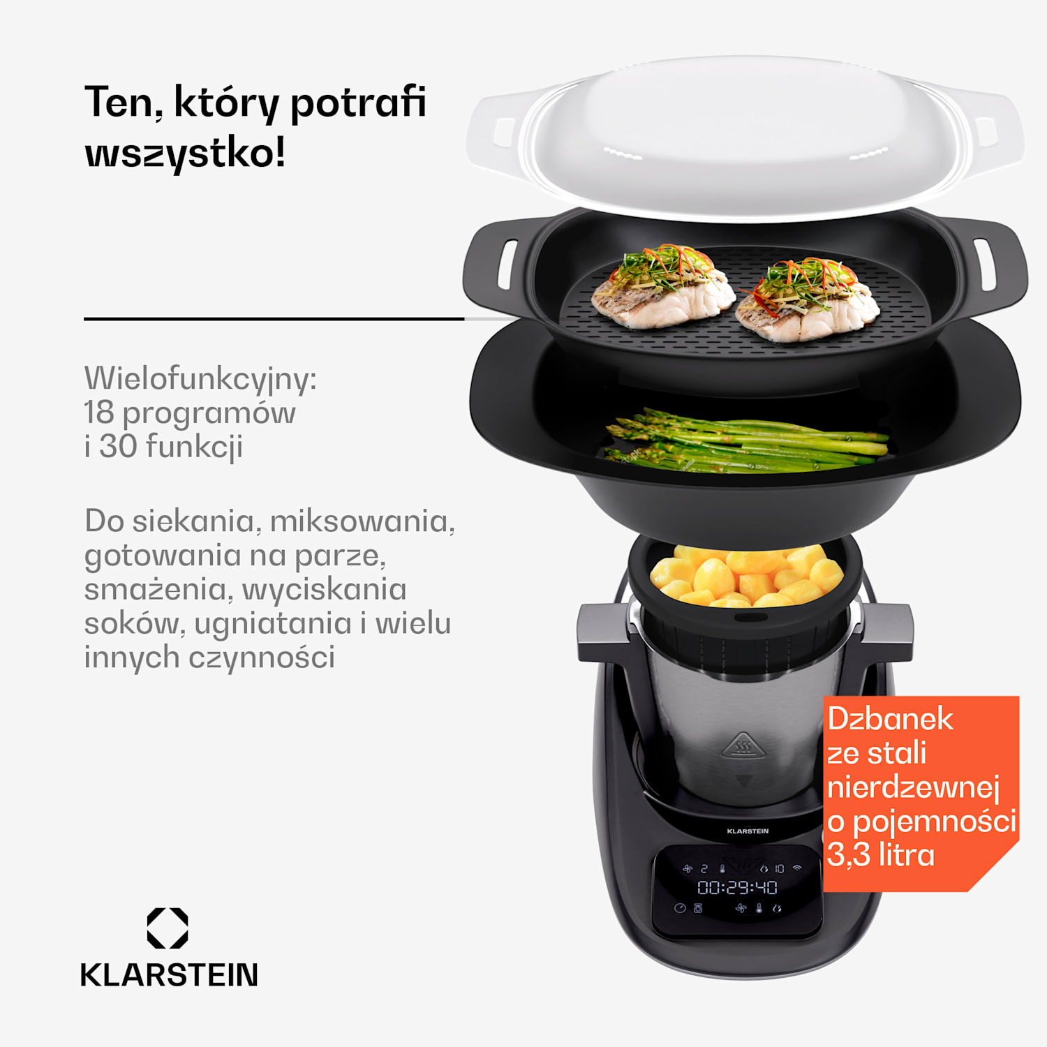 Aria Smart, robot kuchenny, 1700 W, 3,3 l, sterowanie za pomocą aplikacji, wkład do gotowania na parze 