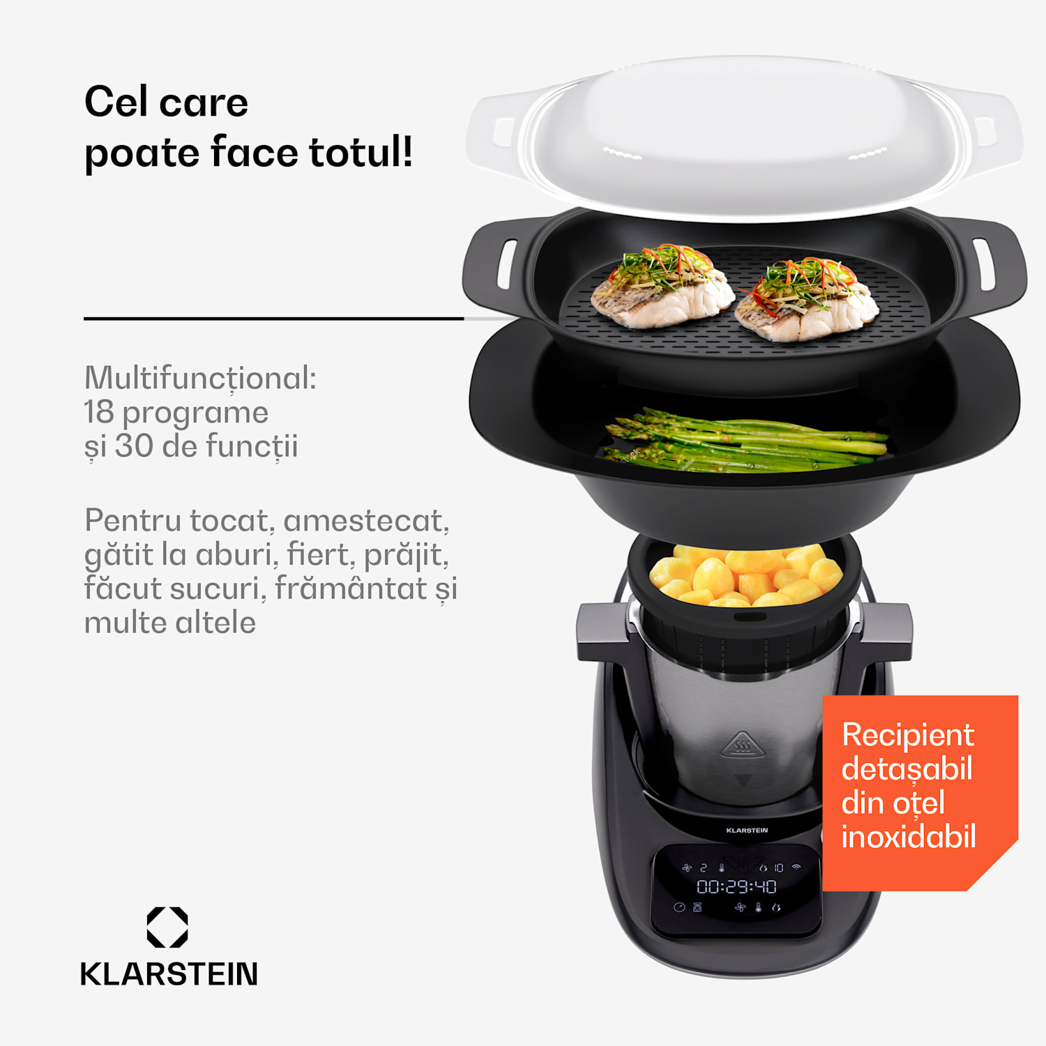 Aria Smart, robot de bucătărie, 1700 W, 3,3 l, control prin aplicație, accesoriu pentru abur 