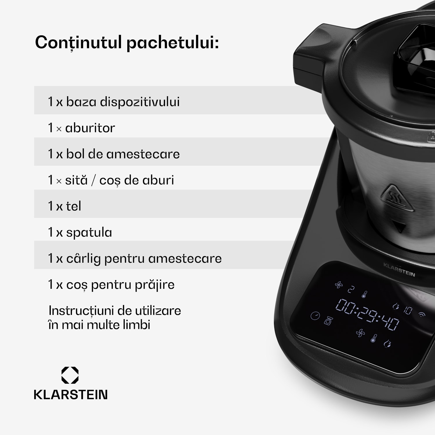 Aria Smart, robot de bucătărie, 1700 W, 3,3 l, control prin aplicație, accesoriu pentru abur 