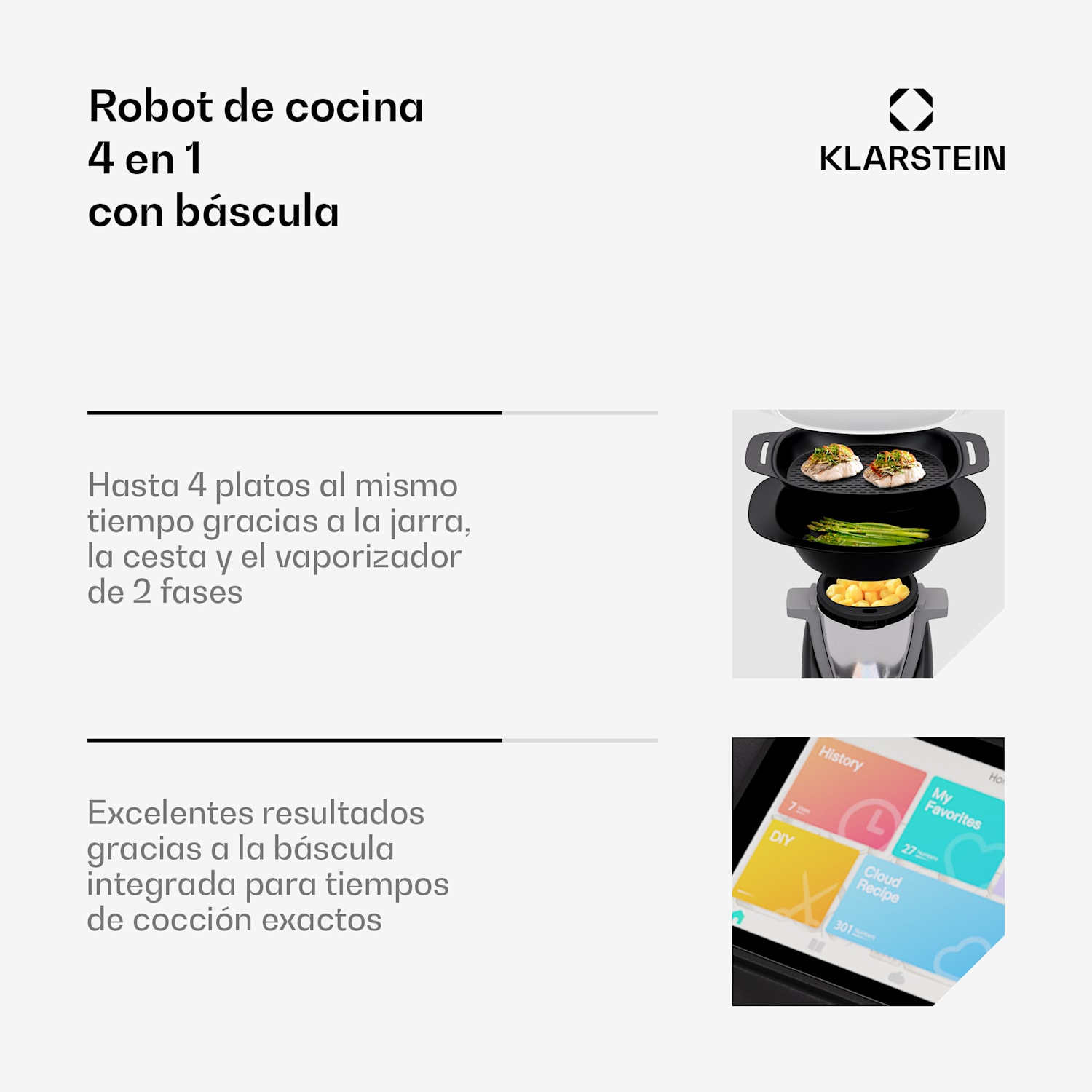 Robot de cocina Aria Select 1700 vatios 4,7 litros control por aplicación accesorio vaporizador pantalla TFT 5' 