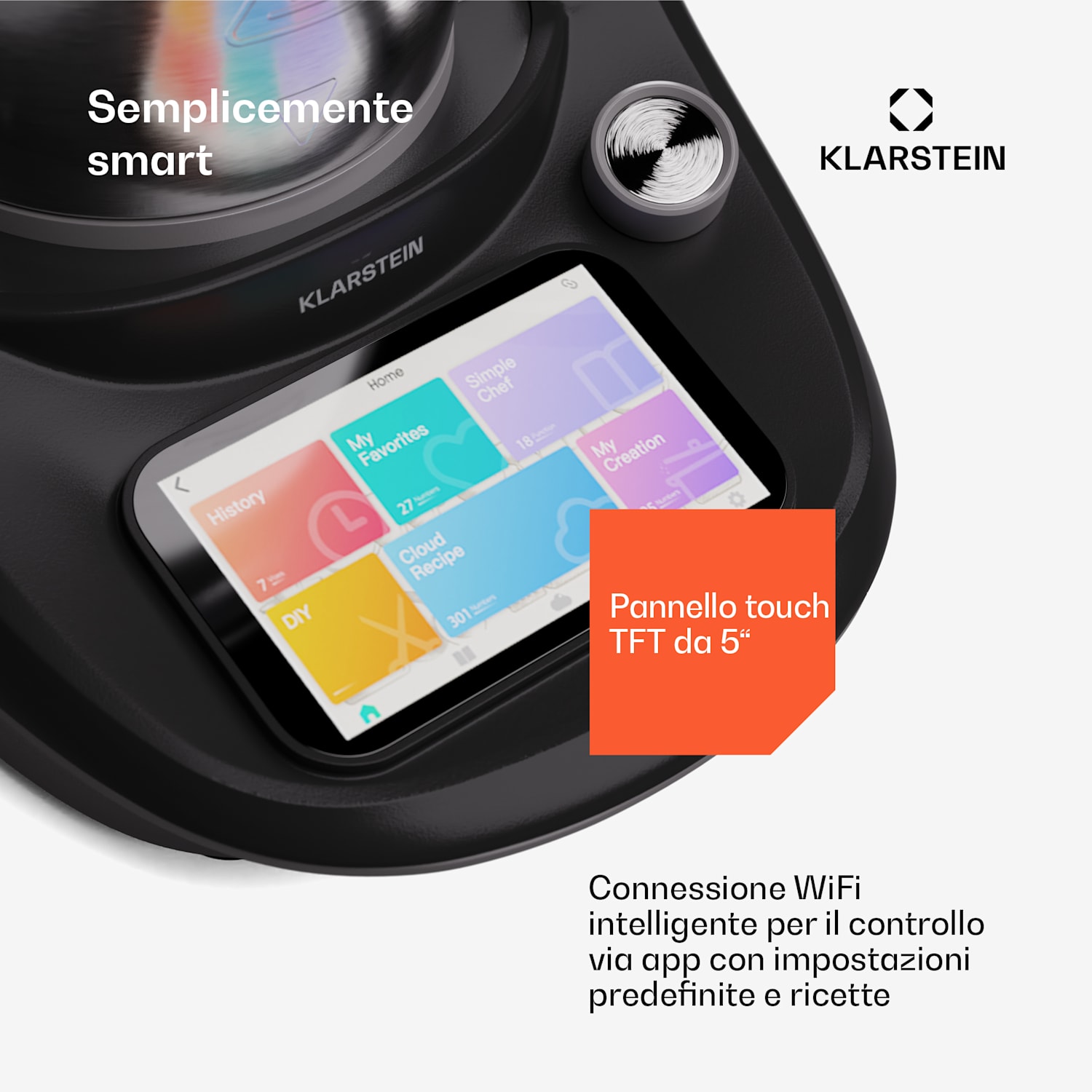 Aria Select - Robot da cucina, 1700 watt, 4,7 L, controllo tramite app, attacco per cottura al vapore, display TFT da 5" 