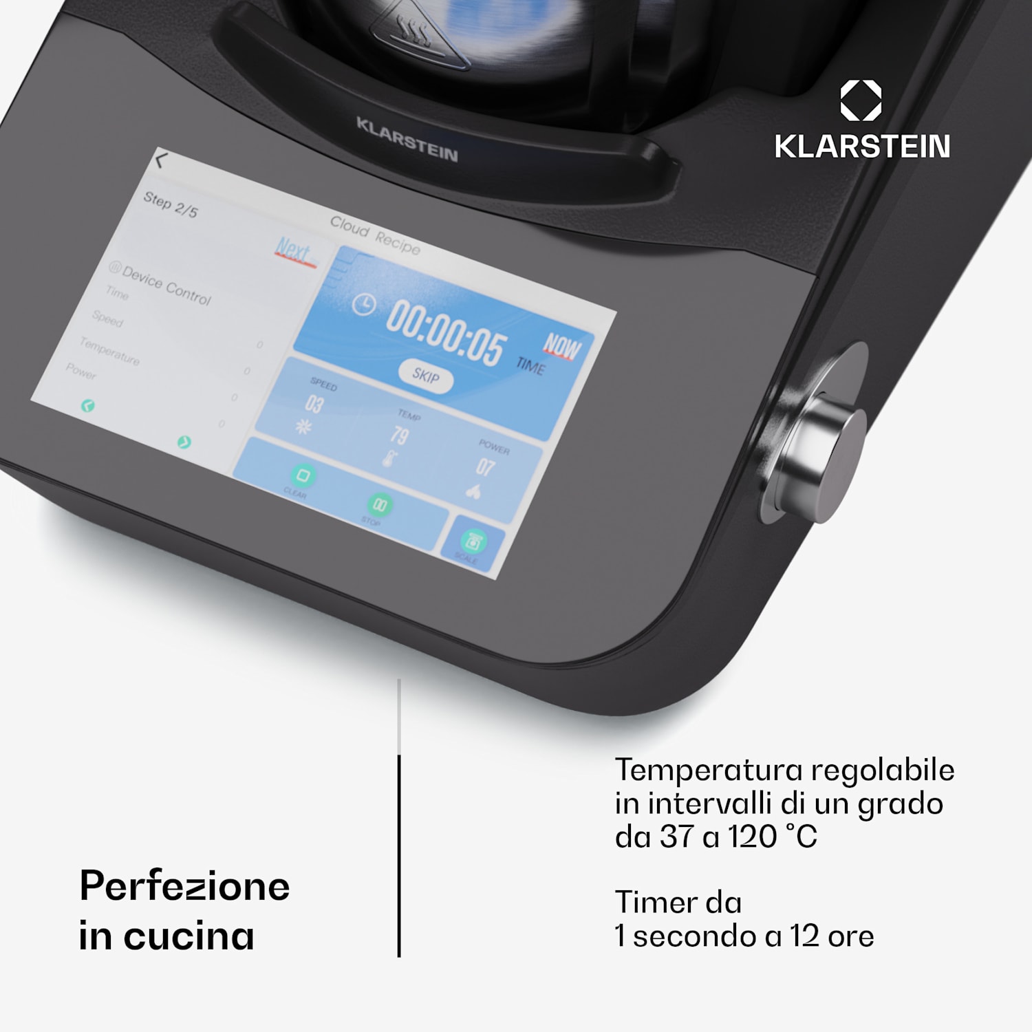 Aria Grande - Robot da cucina, 1700 watt, 4,7 L, controllo tramite app, attacco per cottura al vapore, display TFT da 7" 