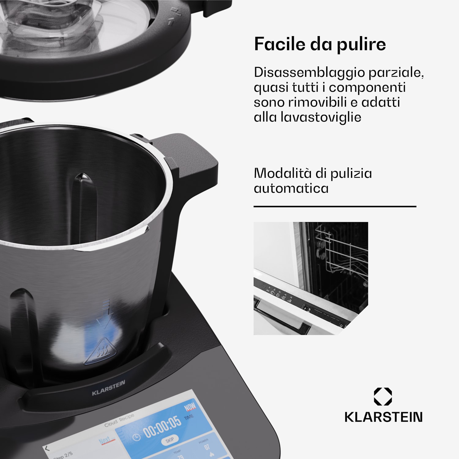 Aria Grande - Robot da cucina, 1700 watt, 4,7 L, controllo tramite app, attacco per cottura al vapore, display TFT da 7" 
