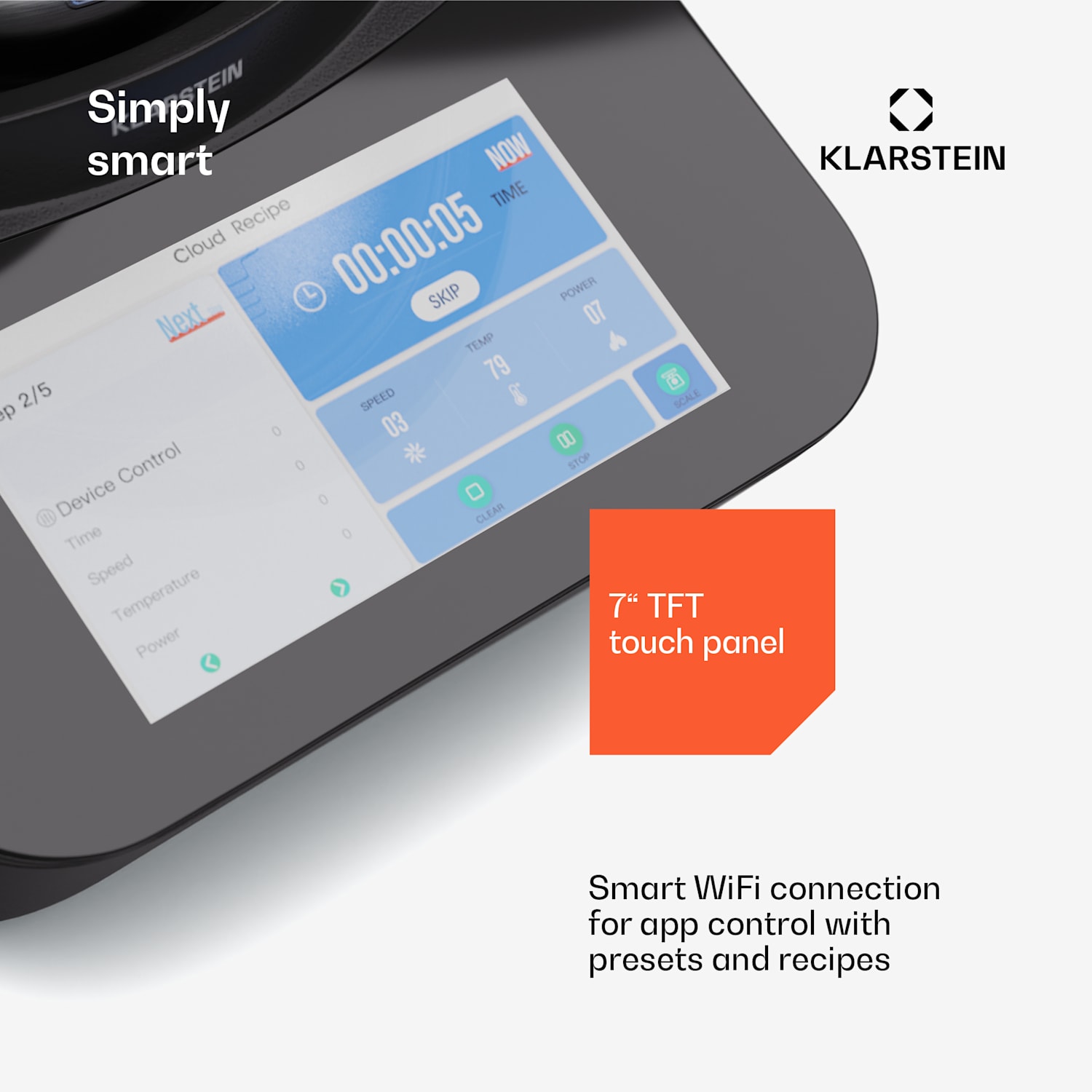 Aria Grande Smart, robot de bucătărie, 1700 W, 4,7 l, control prin aplicație, atașament pentru abur, display TFT de 7' 