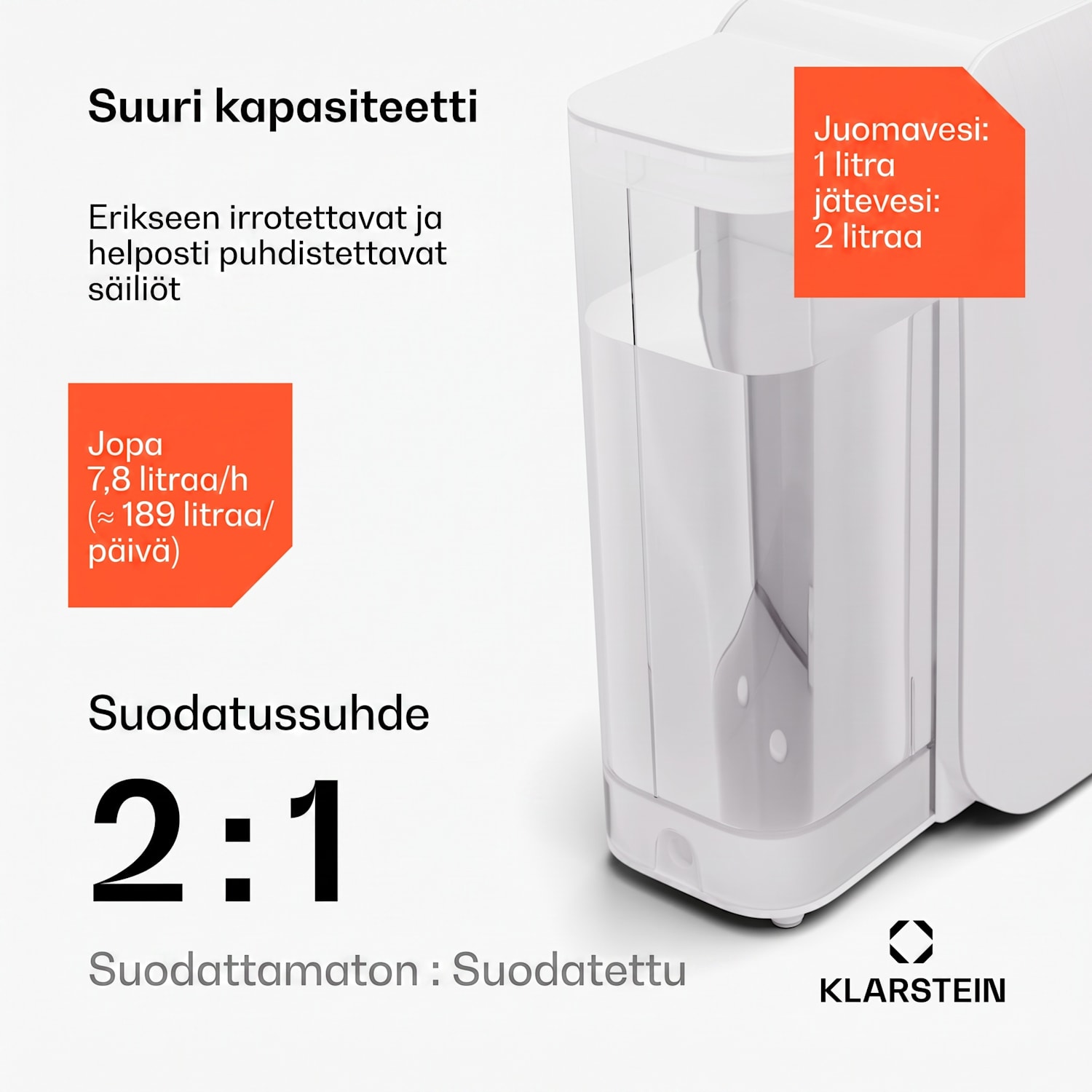 AquaLine 3L vedenpuhdistin 5-portainen suodatus 6 veden lämpötilaa 3 l tilavuus valkoinen Valkoinen