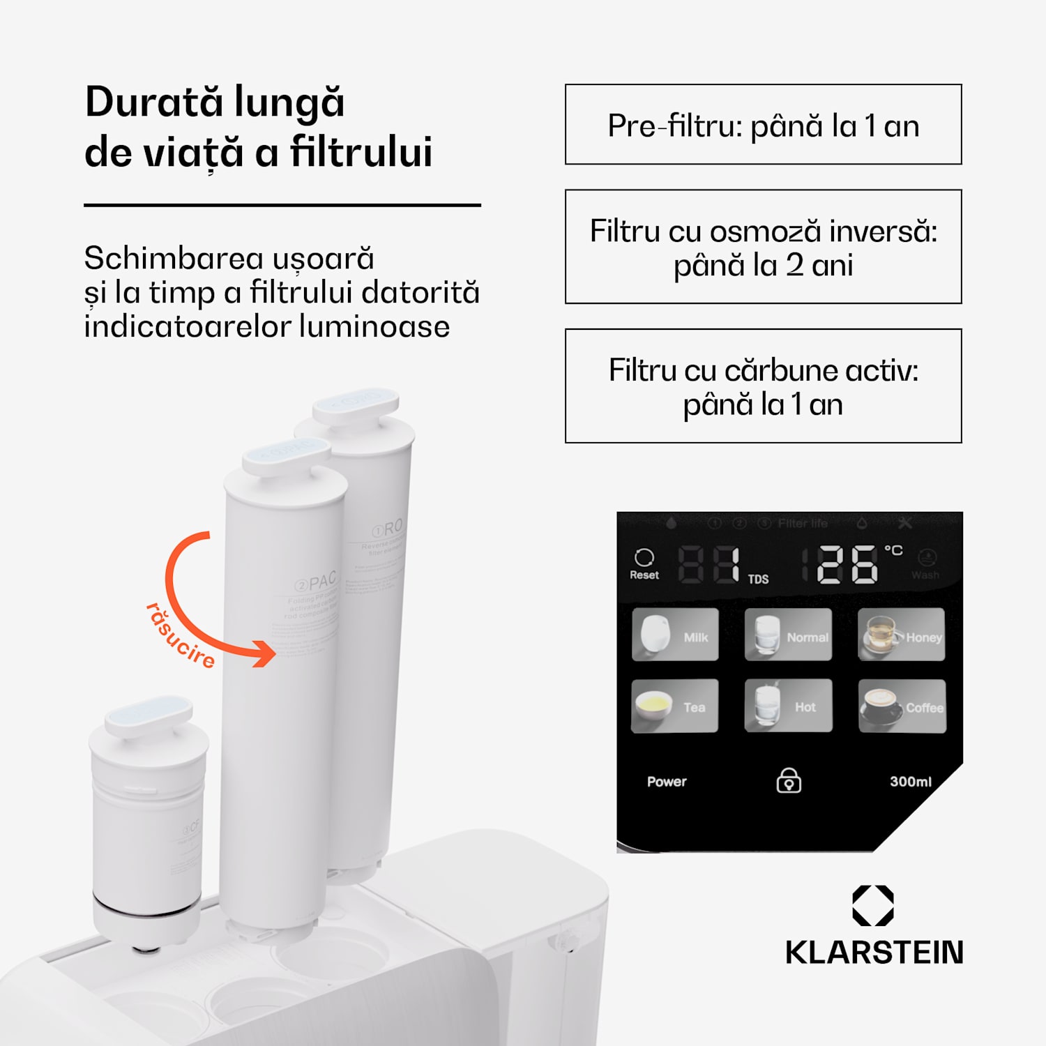 AquaLine 3L, purificator de apă, filtrare în 5 trepte, volum 3 l, 6 temperaturi ale apei, alb Alb