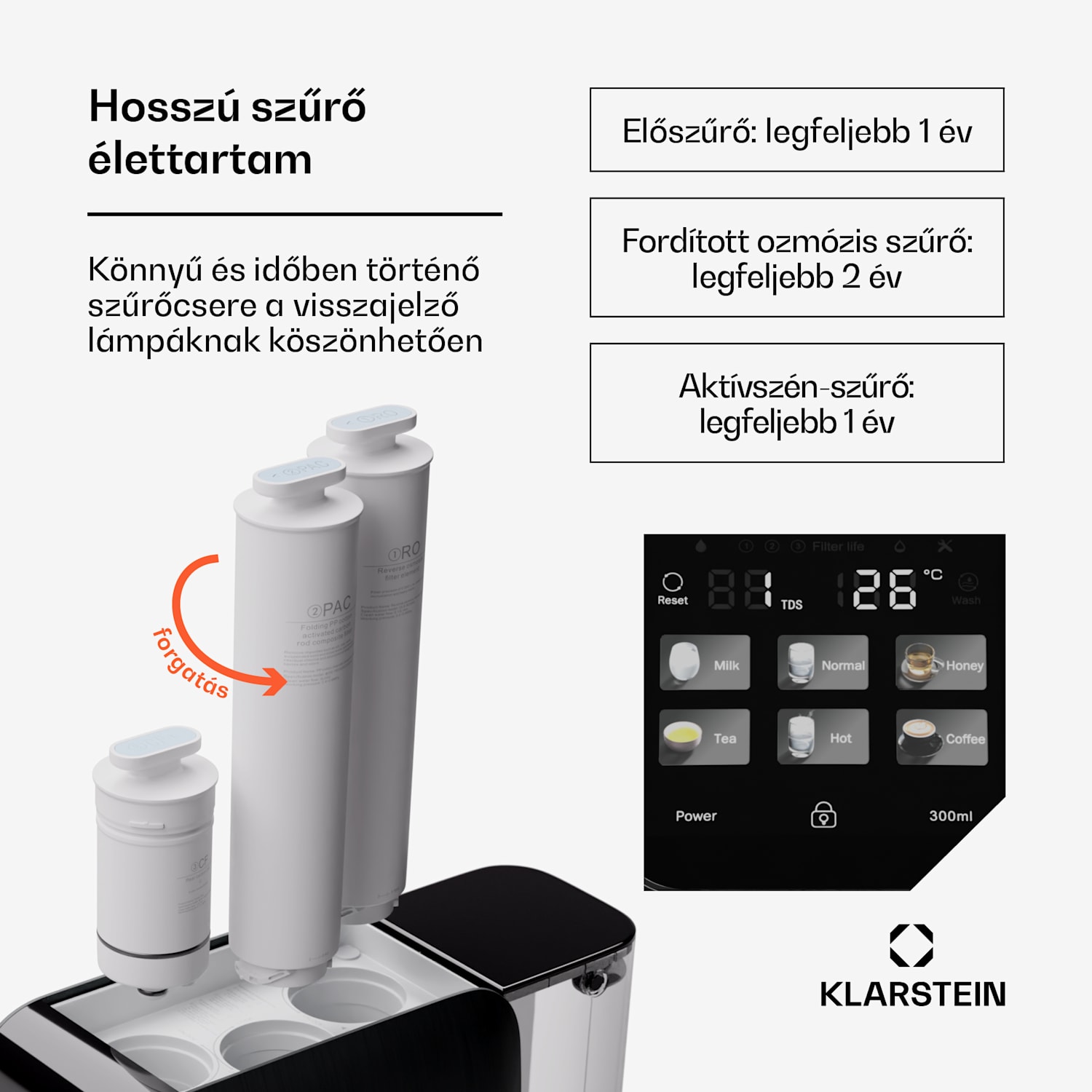 AquaLine 3L, víztisztító, 5 fokozatú szűrés, 3 l térfogat, 6 vízhőmérséklet, fekete Fekete