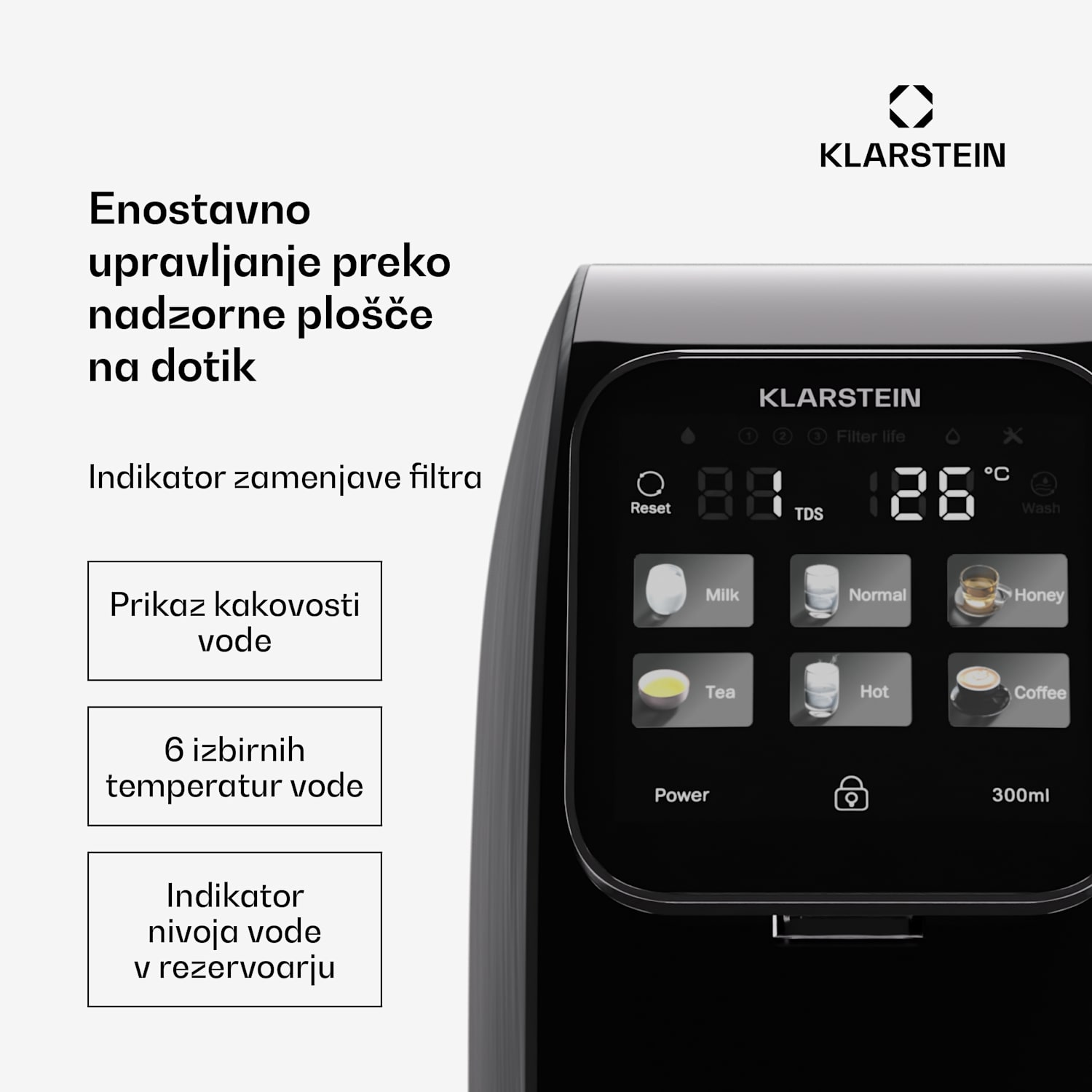 AquaLine 3L, čistilec za vodo, 5-stopenjsko filtriranje, prostornina 3 l, 6 temperatur vode, bela Črna