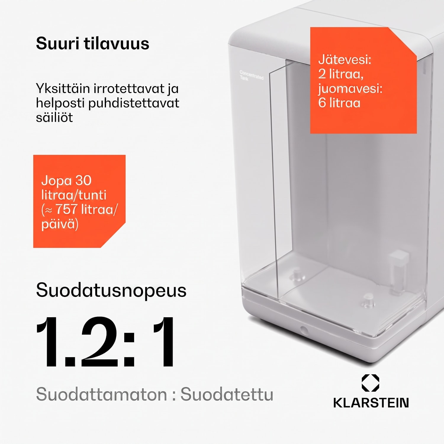 AquaFina 6L -vedenpuhdistin 5-portainen suodatus HD-kosketusnäyttö 6 lämpötilaa 6 l tilavuus vetyrikastus valkoinen Valkoinen