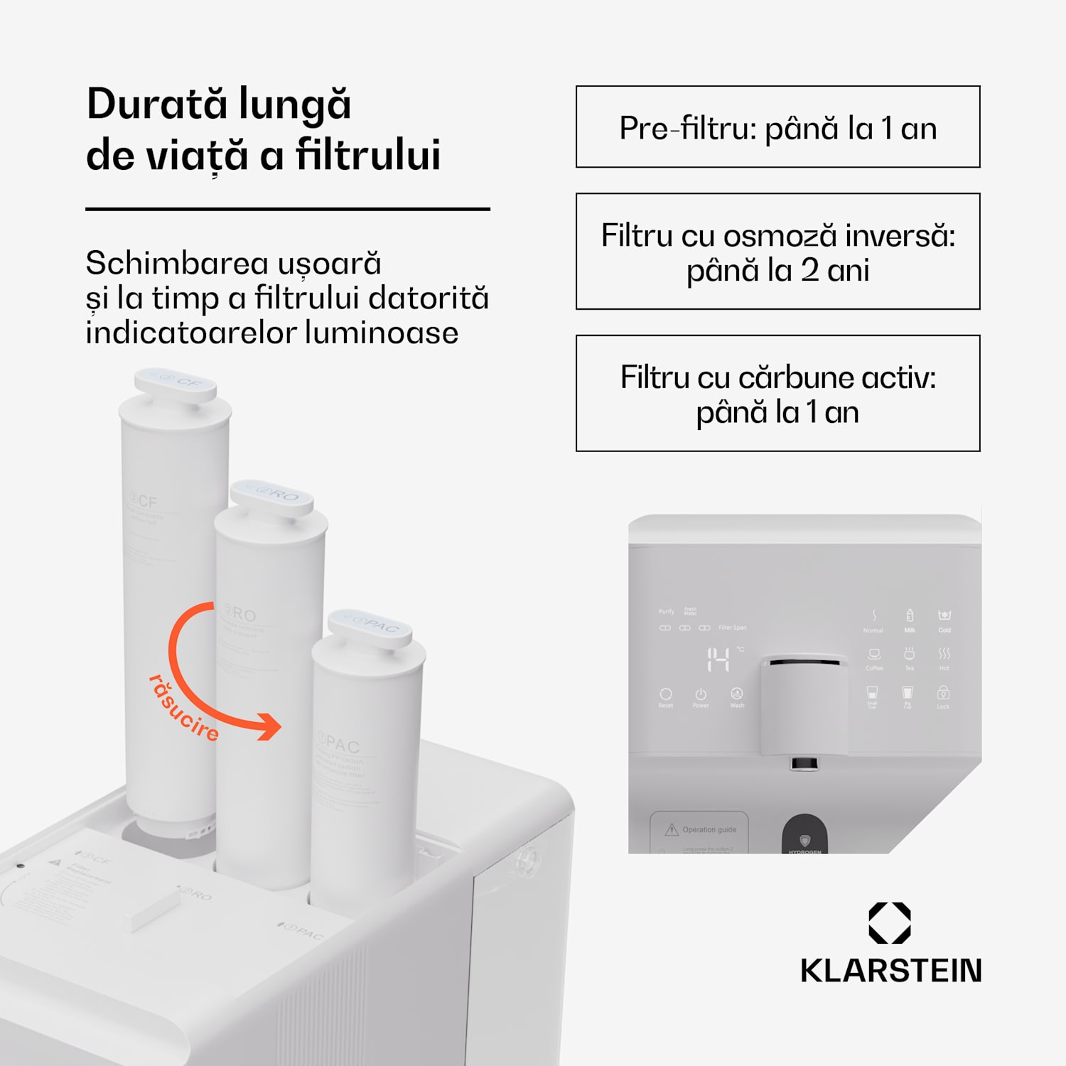 AquaFina 6L, purificator de apa, filtrare în 5 trepte, volum 6 l, ecran tactil HD, 6 temperaturi ape, alb Alb