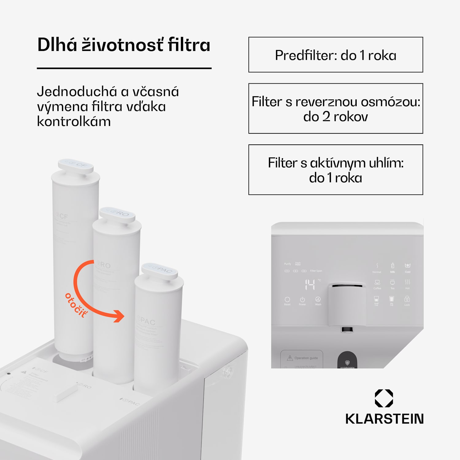 AquaFina 6L, čistička vody, 5-stupňová filtrácia, objem 6 l, HD dotykový displej, 6 teplôt vody, biela Biela