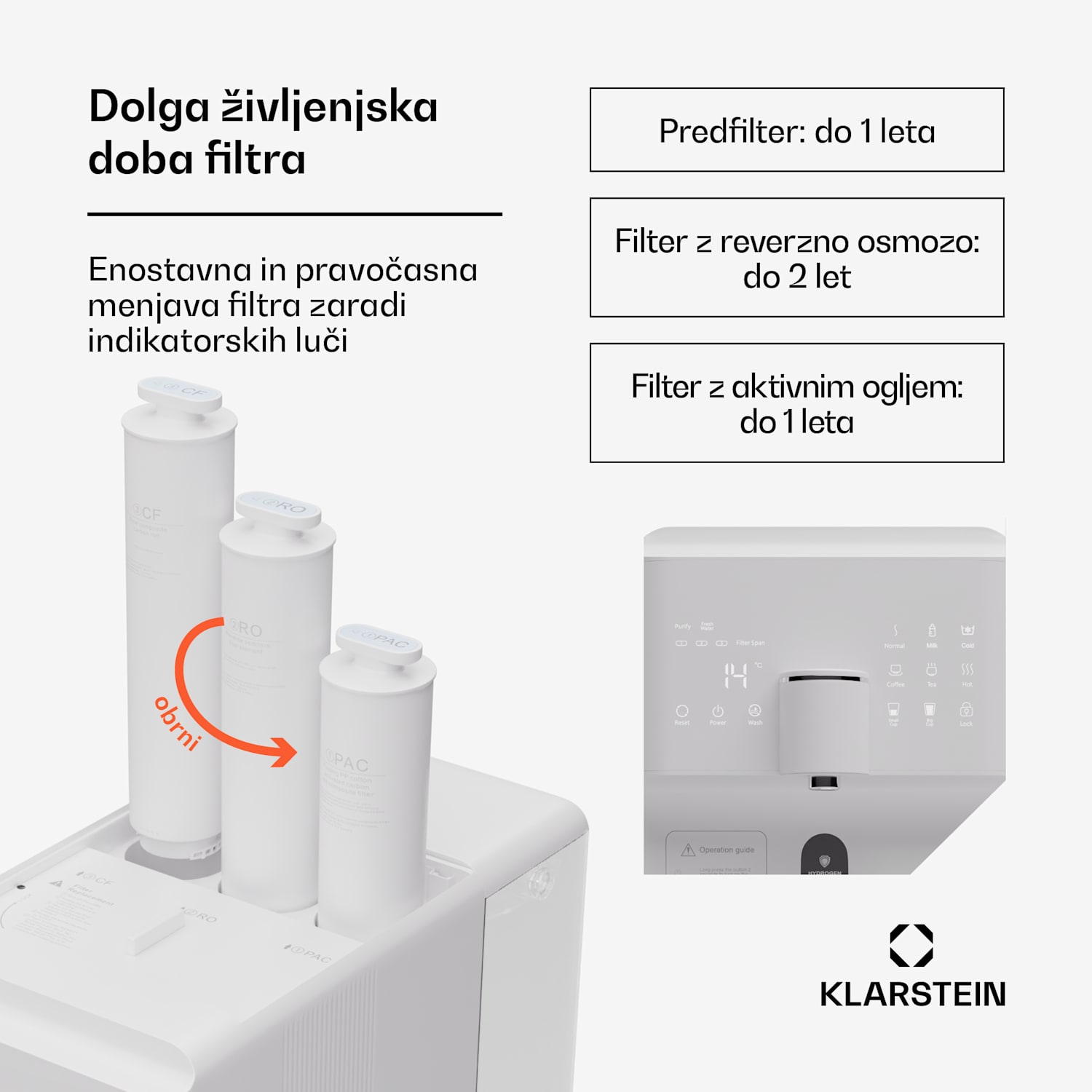 AquaFina 6L, čistilec za vodo, 5-stopenjsko filtriranje, prostornina 6 l, 6 temperatur vode, bela Bela