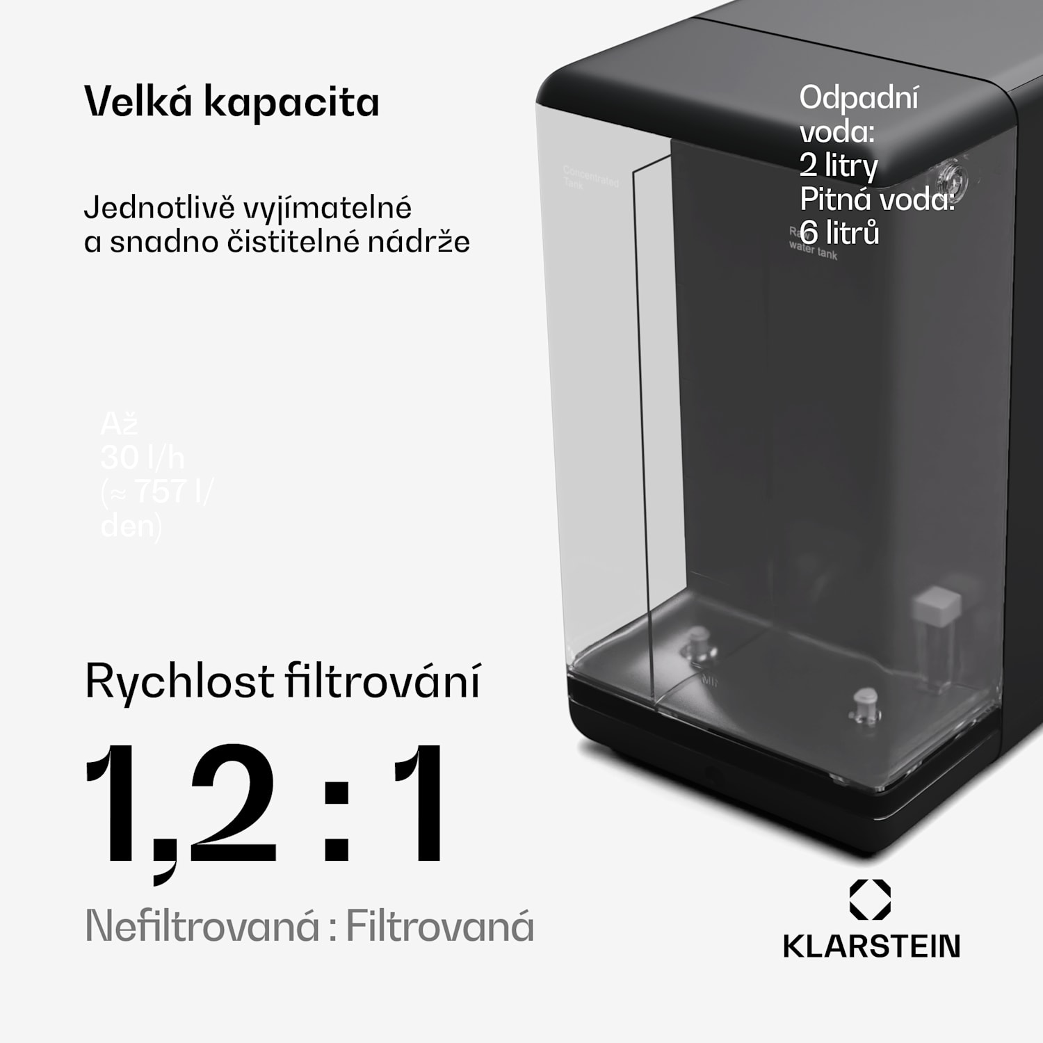 AquaLine 6L, čistička vody, 5stupňová filtrace, objem 6 l, HD dotykový displej, 6 teplot vody, černá Černá