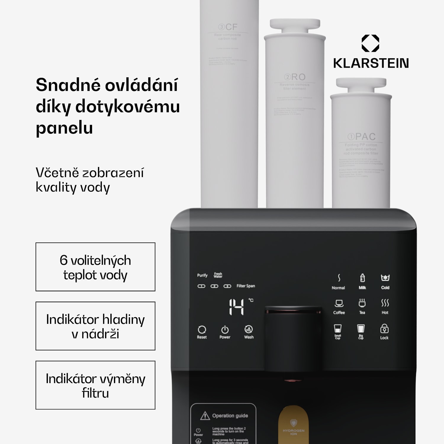 AquaLine 6L, čistička vody, 5stupňová filtrace, objem 6 l, HD dotykový displej, 6 teplot vody, černá Černá