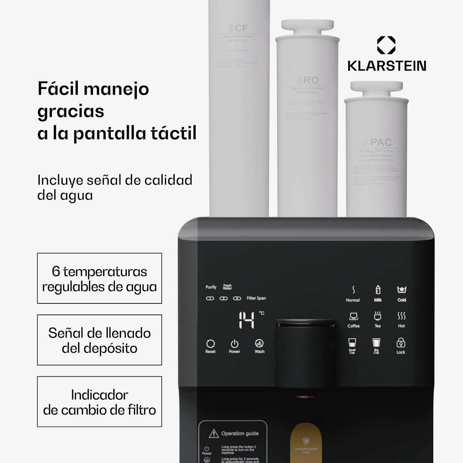 Purificador de agua AquaFina 6L Filtración en 5 etapas 6 temperaturas del agua Capacidad de 6 litros negro Negro