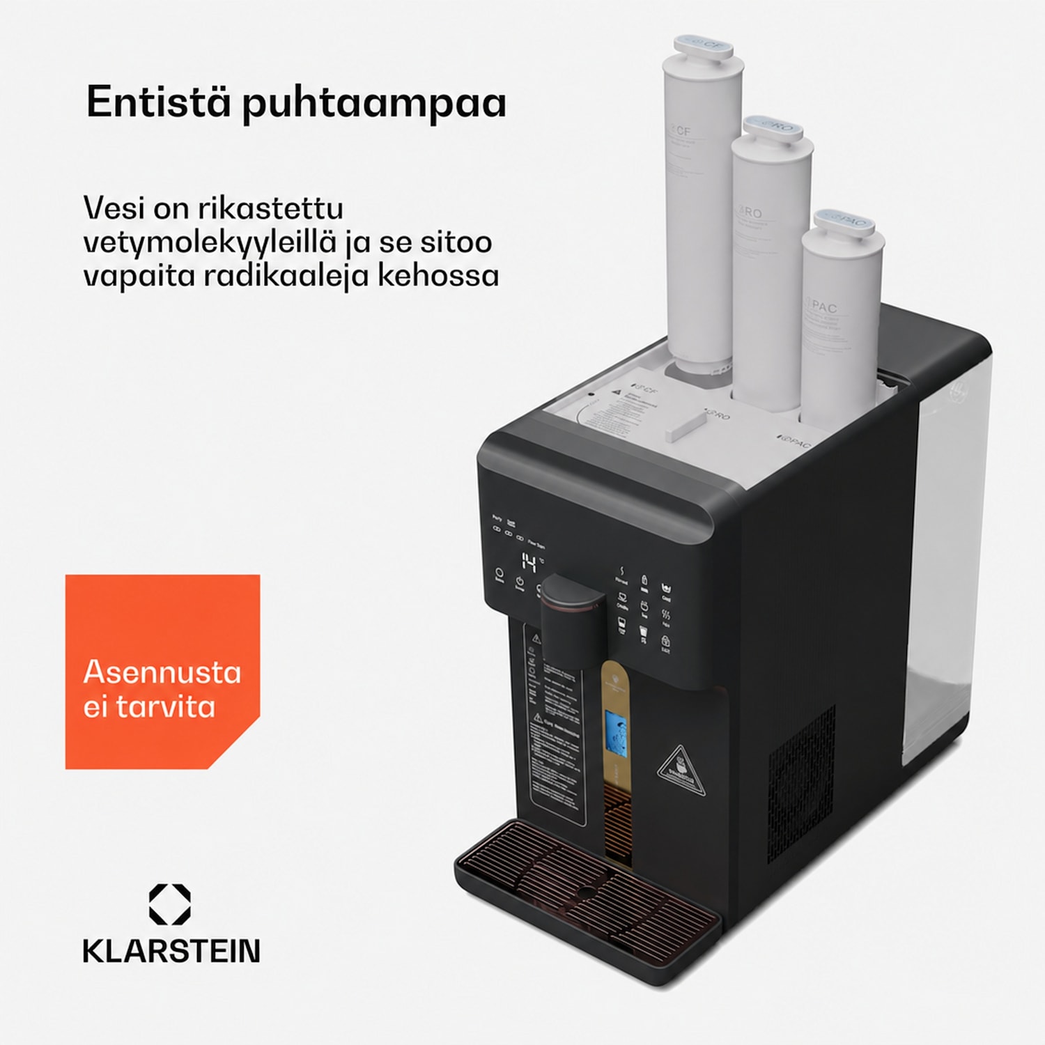 AquaFina 6L vedenpuhdistin 5-portainen suodatus HD-kosketusnäyttö 6 lämpötilaa 6 l tilavuus vetyrikastus musta Musta