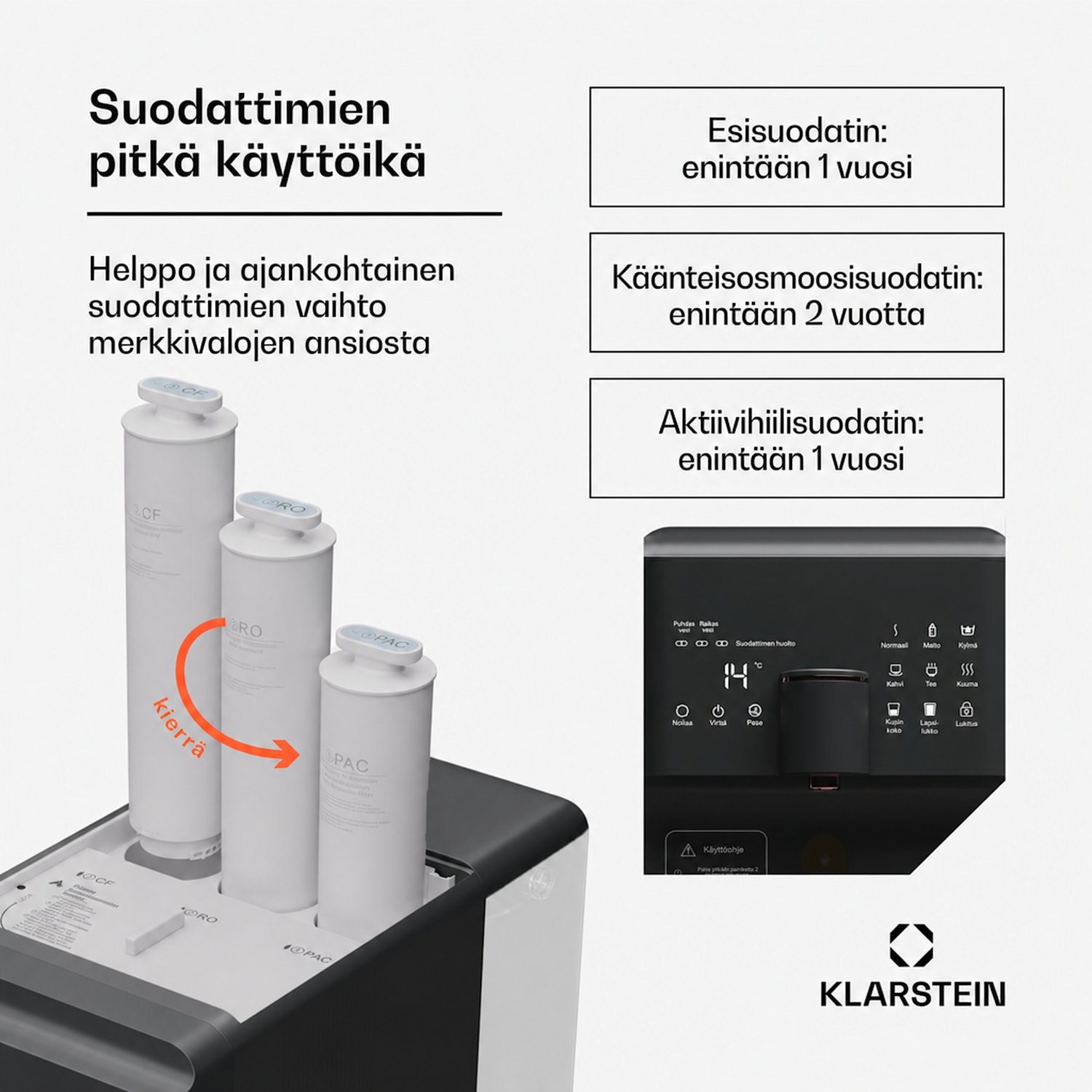 AquaFina 6L vedenpuhdistin 5-portainen suodatus HD-kosketusnäyttö 6 lämpötilaa 6 l tilavuus vetyrikastus musta Musta