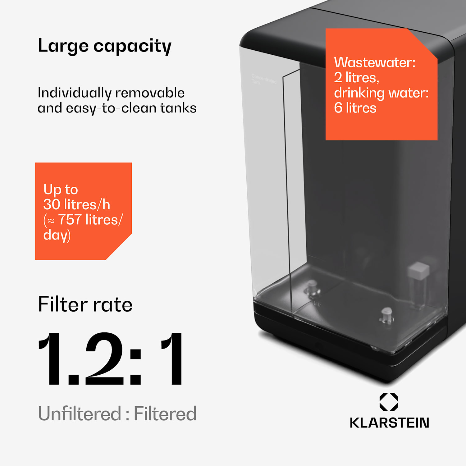 AquaFina 6L vedenpuhdistin 5-portainen suodatus HD-kosketusnäyttö 6 lämpötilaa 6 l tilavuus vetyrikastus musta Musta