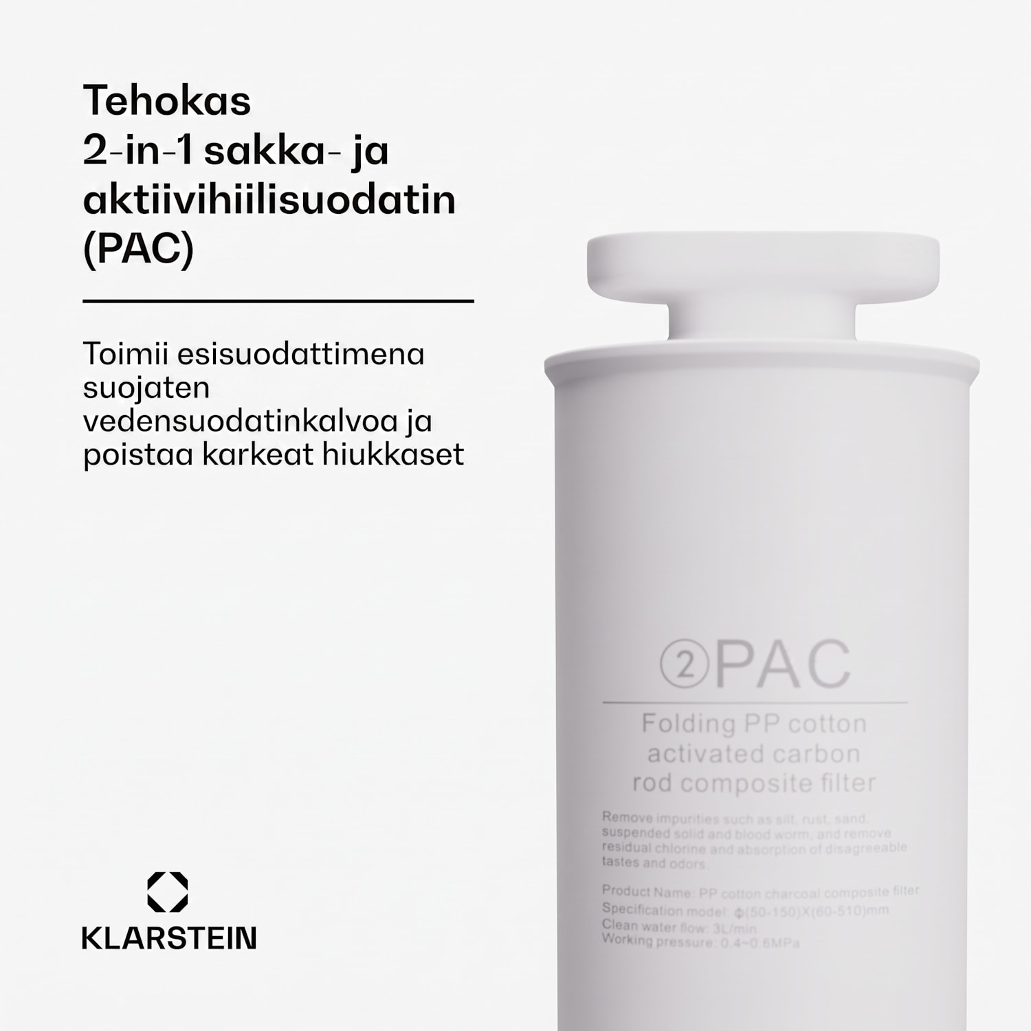 AquaLine PAC suodatin 2 in 1 vedenpuhdistus sedimentti- ja aktiivihiilisuodatin 