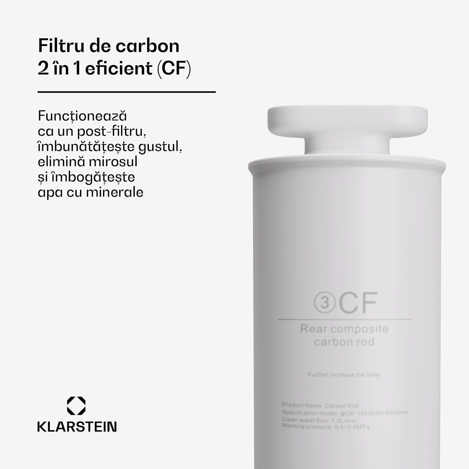 Filtru AquaFina CF, sistem de filtrare 2 în 1, tratarea apei, filtru cu carbon activ 