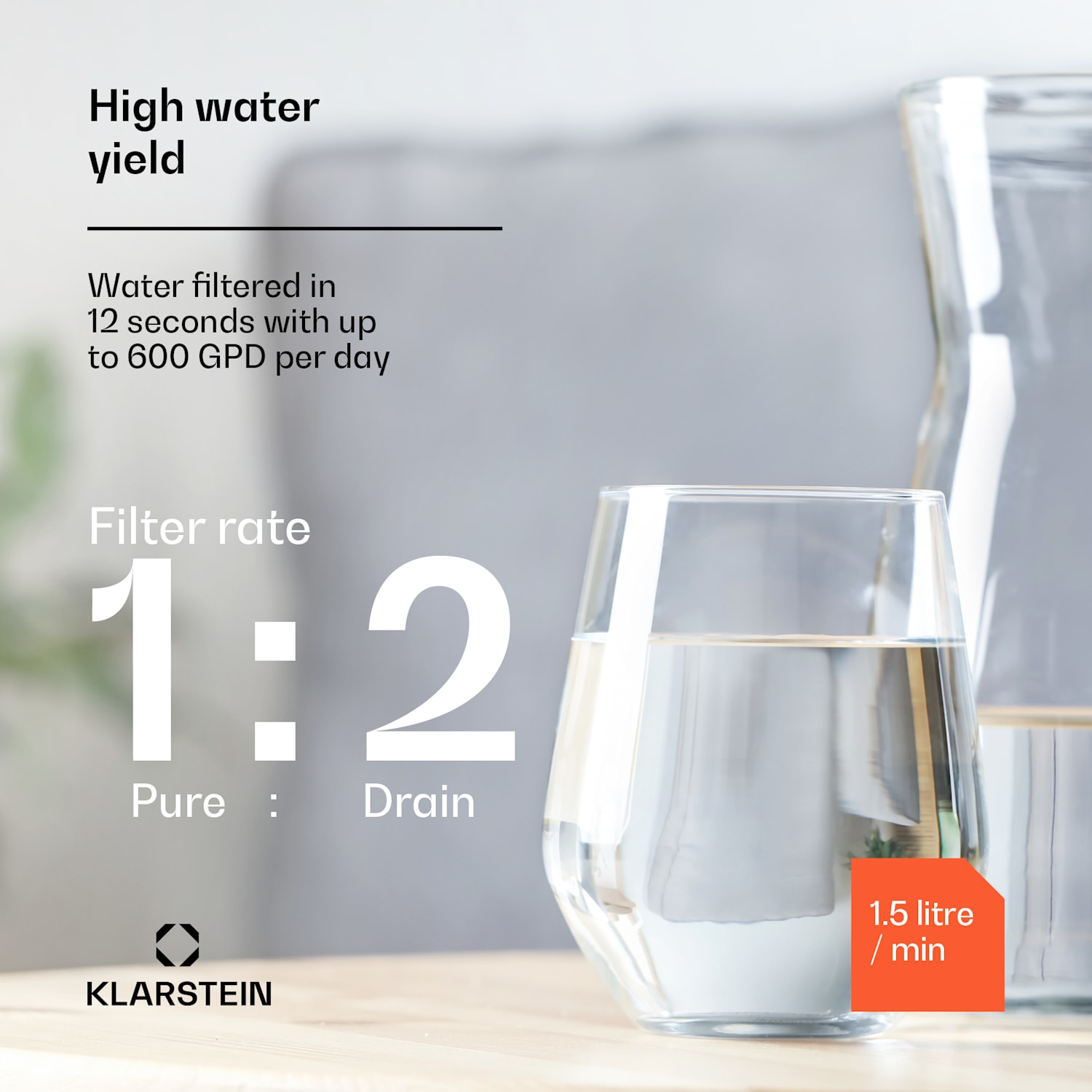 PureLine 600 vedensuodatusjärjestelmä käänteisosmoosi 600 GPD 2270 l/päivä 600 GPD | Valkoinen