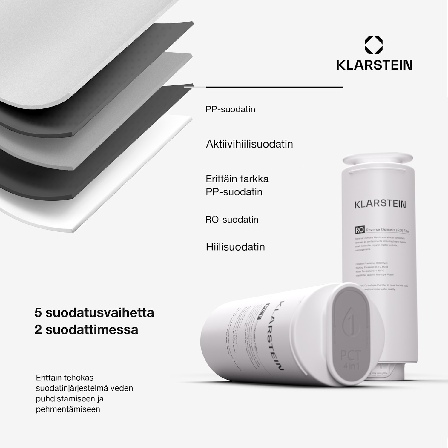 PureLine 800 vedensuodatusjärjestelmä käänteisosmoosi 800 GPD 3000 l/päivä 800 GPD | Musta
