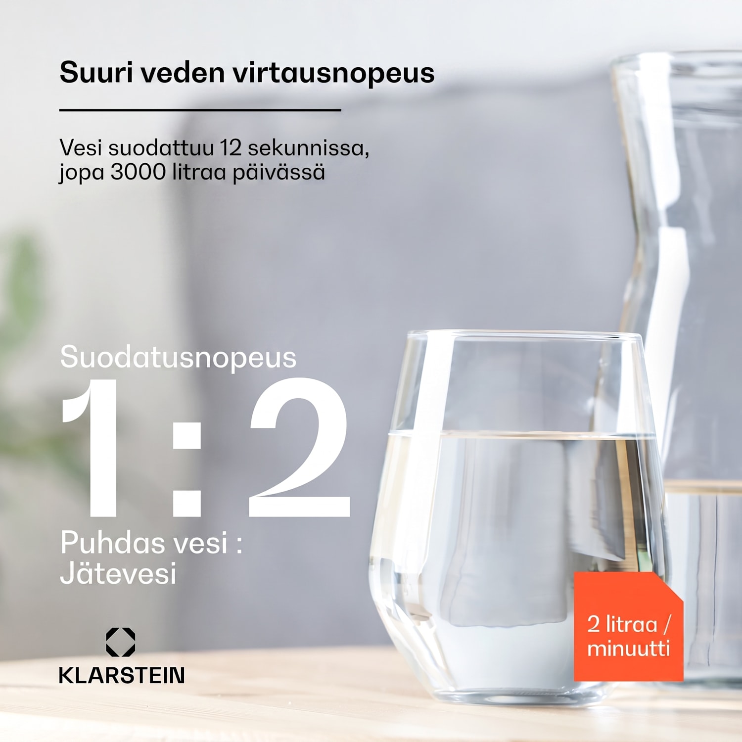 PureLine 800 vedensuodatusjärjestelmä käänteisosmoosi 800 GPD 3000 l/päivä 800 GPD | Musta
