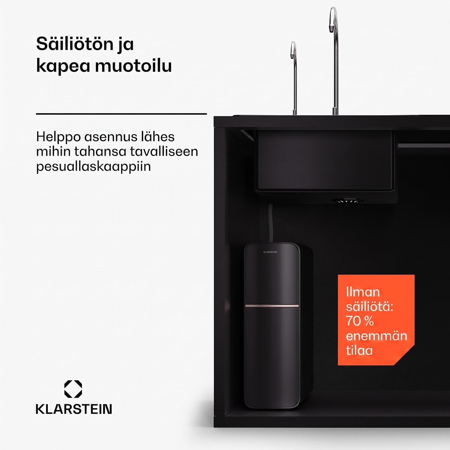 PureLine 800 vedensuodatusjärjestelmä käänteisosmoosi 800 GPD 3000 l/päivä 800 GPD | Musta