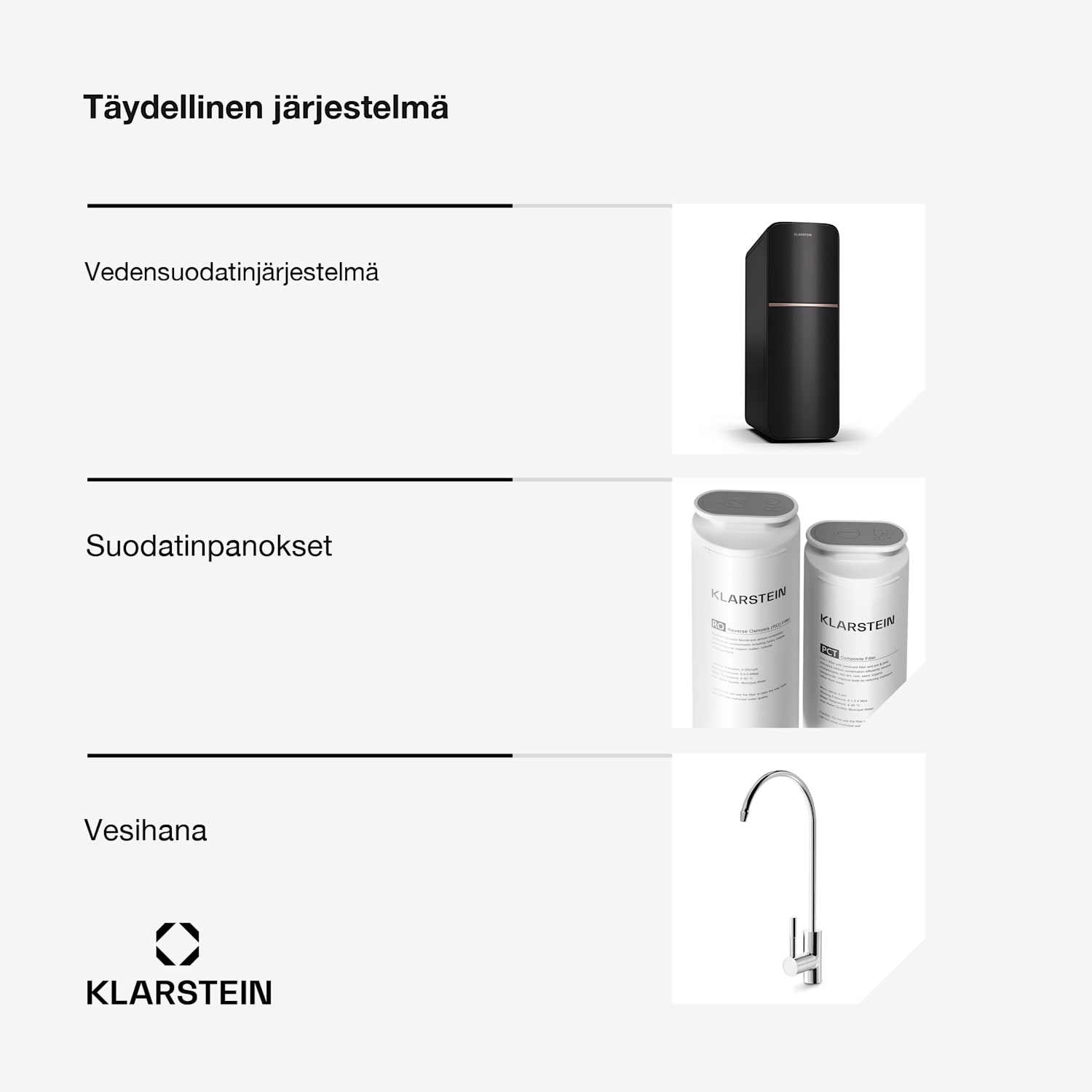 PureLine 800 vedensuodatusjärjestelmä käänteisosmoosi 800 GPD 3000 l/päivä 800 GPD | Musta
