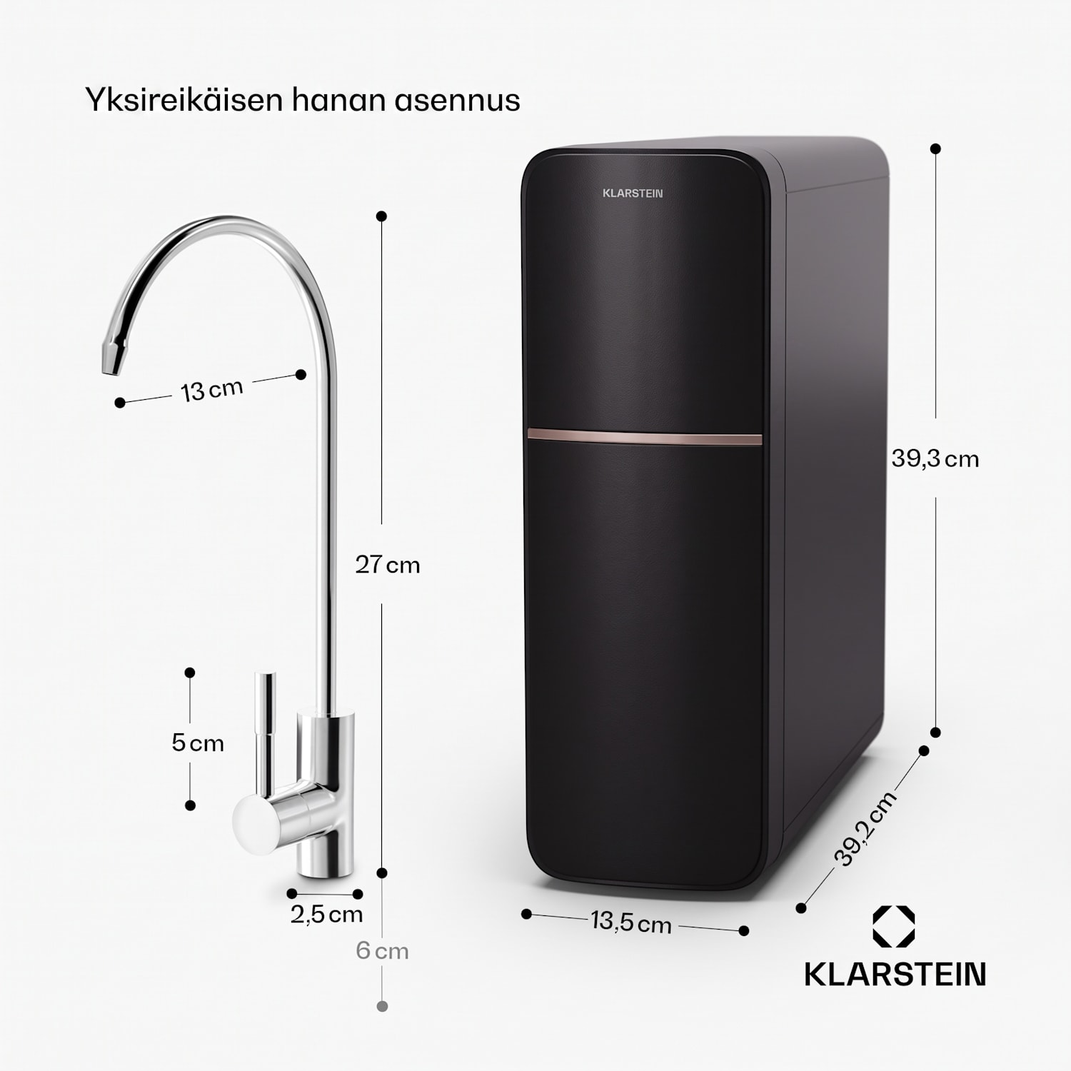 PureLine 800 vedensuodatusjärjestelmä käänteisosmoosi 800 GPD 3000 l/päivä 800 GPD | Musta