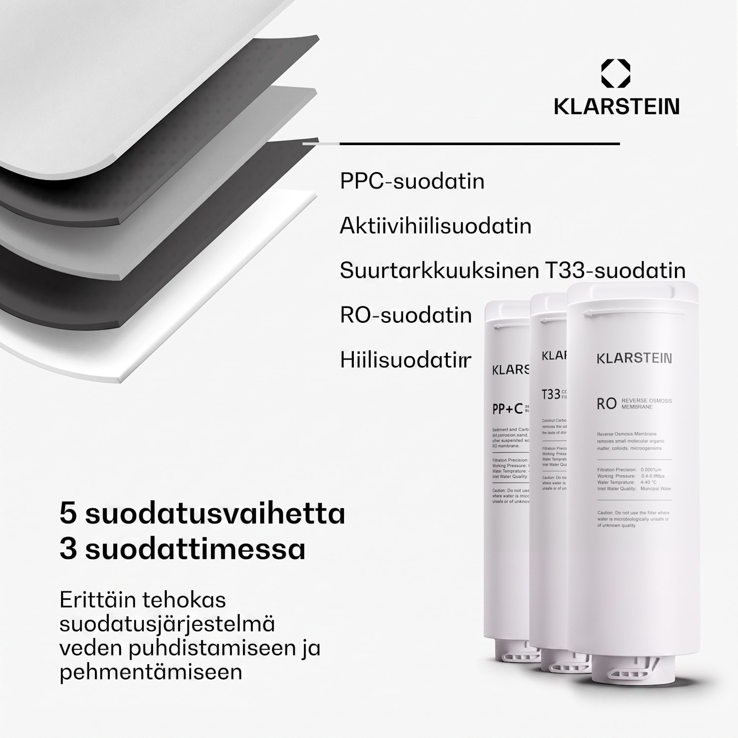 PureFina 400 vedensuodatusjärjestelmä käänteisosmoosi 400 GPD 1500 l/päivä Valkoinen
