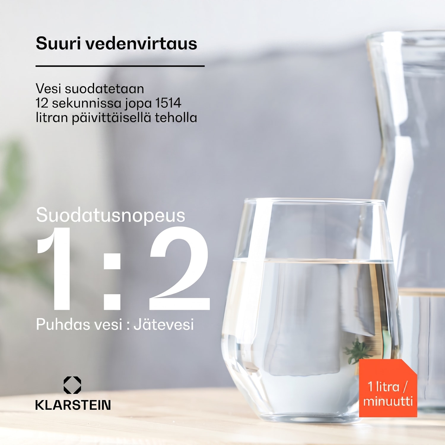 PureFina 400 vedensuodatusjärjestelmä käänteisosmoosi 400 GPD 1500 l/päivä Valkoinen