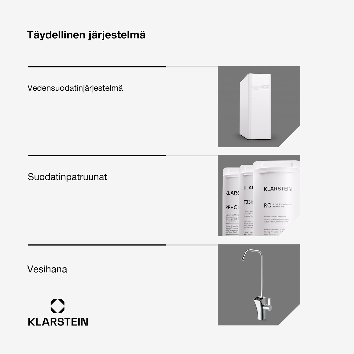 PureFina 400 vedensuodatusjärjestelmä käänteisosmoosi 400 GPD 1500 l/päivä Valkoinen