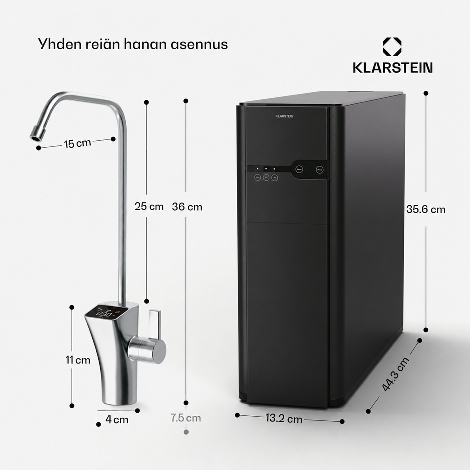 PureFina 400 vedensuodatusjärjestelmä käänteisosmoosi 400 GPD 1500 l/päivä Musta