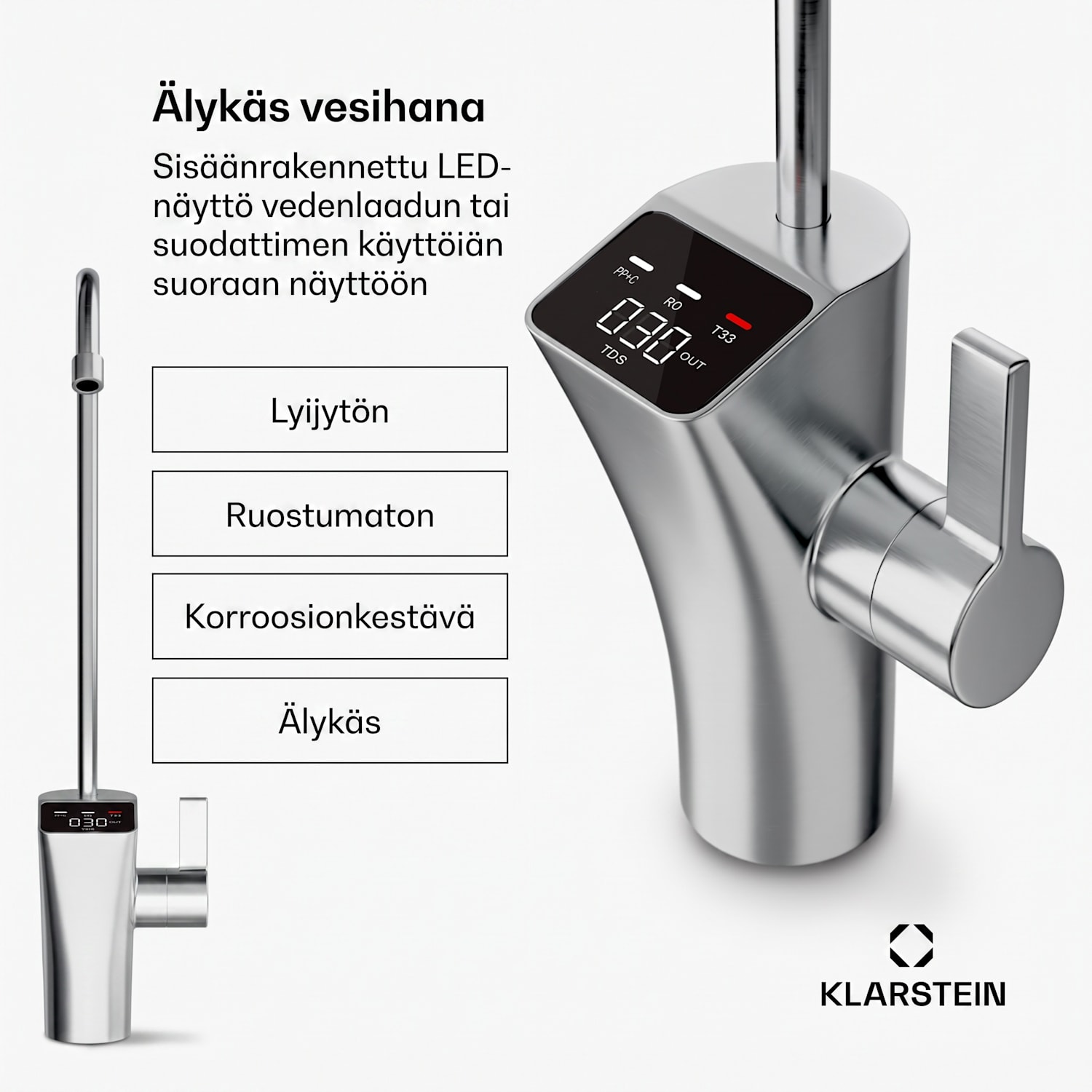 PureFina vesihana lisävaruste / varaosa ruostumaton teräs LED-näyttö yksireikäinen 