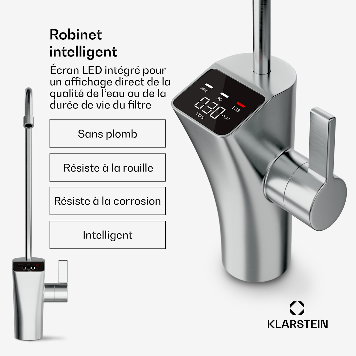 Accessoires de robinet PureFina / remplacement Acier inoxydable Affichage LED Trou unique 
