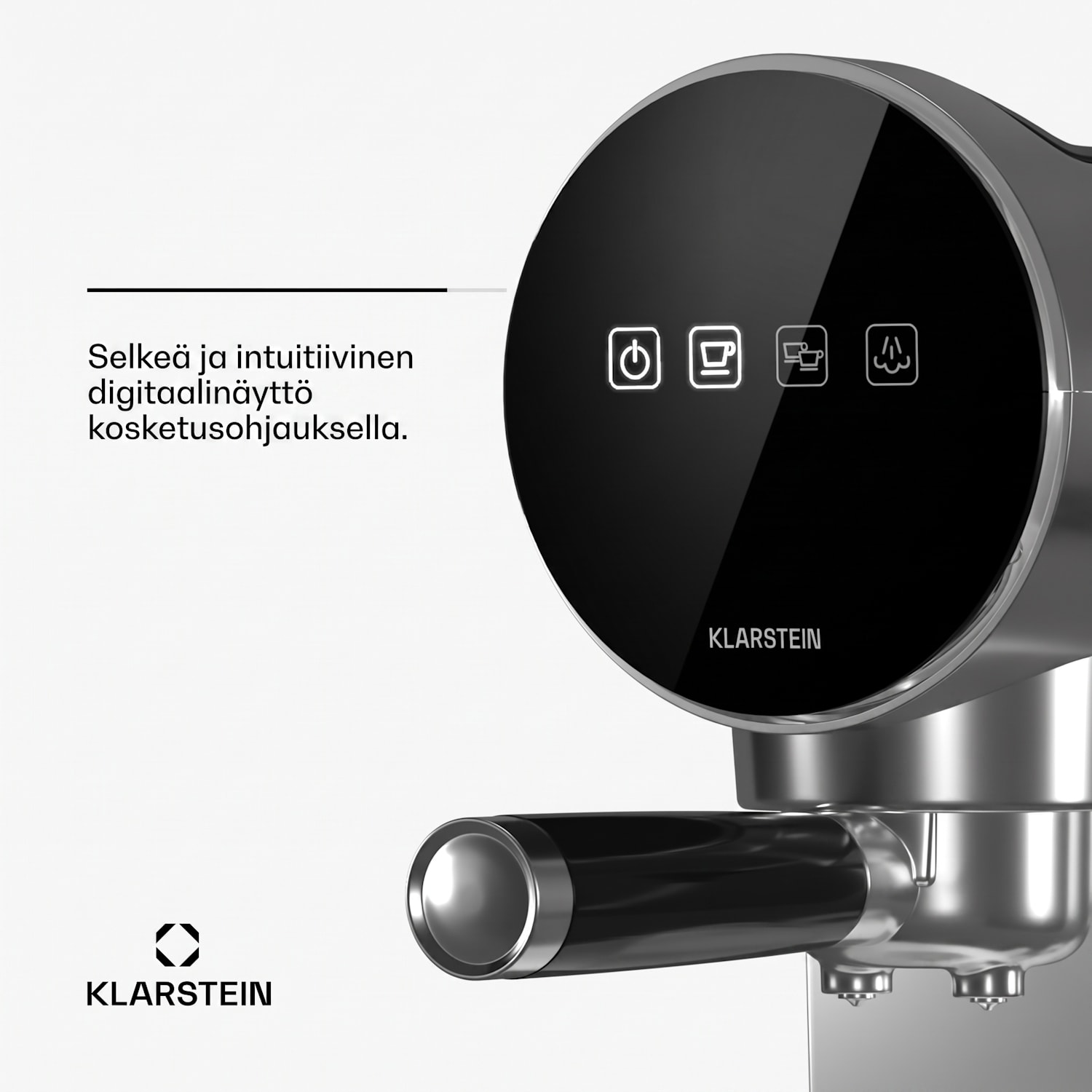 Furore espressokeitin ruostumaton teräs kompakti 20 baaria diginäyttö 2 kupille Hopea