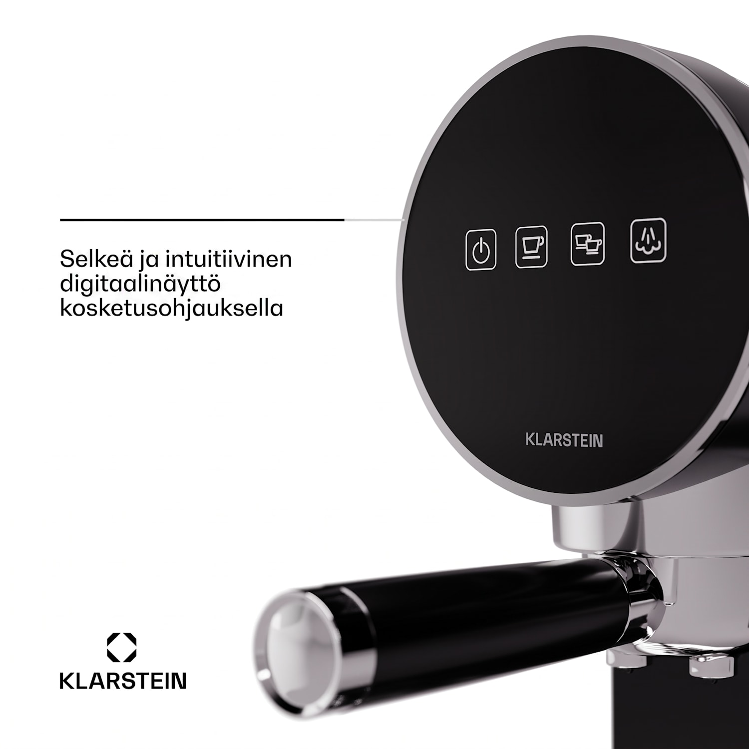 Furore espressokeitin ruostumaton teräs kompakti 20 baaria diginäyttö 2 kupille Musta
