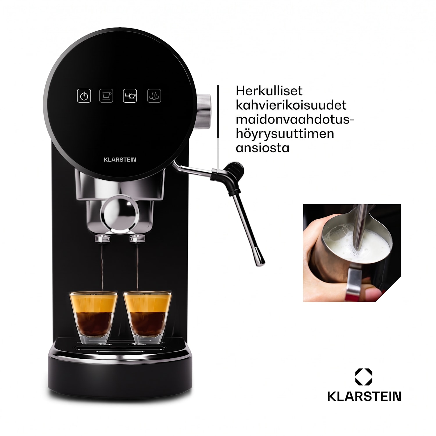 Furore espressokeitin ruostumaton teräs kompakti 20 baaria diginäyttö 2 kupille Musta