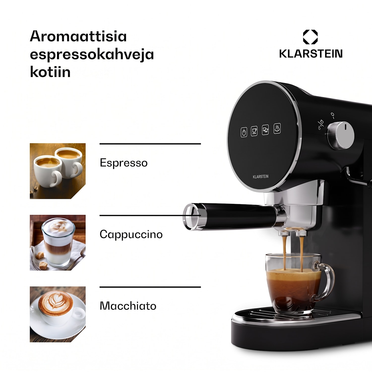 Furore espressokeitin ruostumaton teräs kompakti 20 baaria diginäyttö 2 kupille Musta